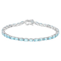 Blue Zircon Tennis Bracelet 11.5 Carats Sterling Silver