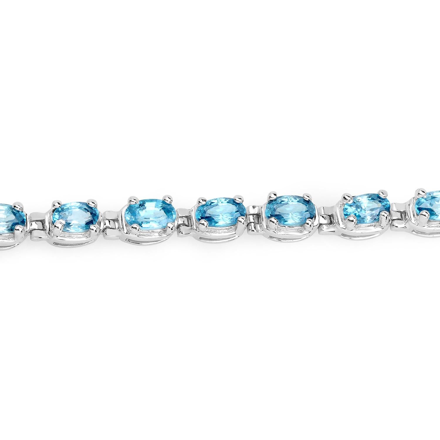 Pulsera de tenis de circón azul 7,9 quilates Plata Corte oval en venta