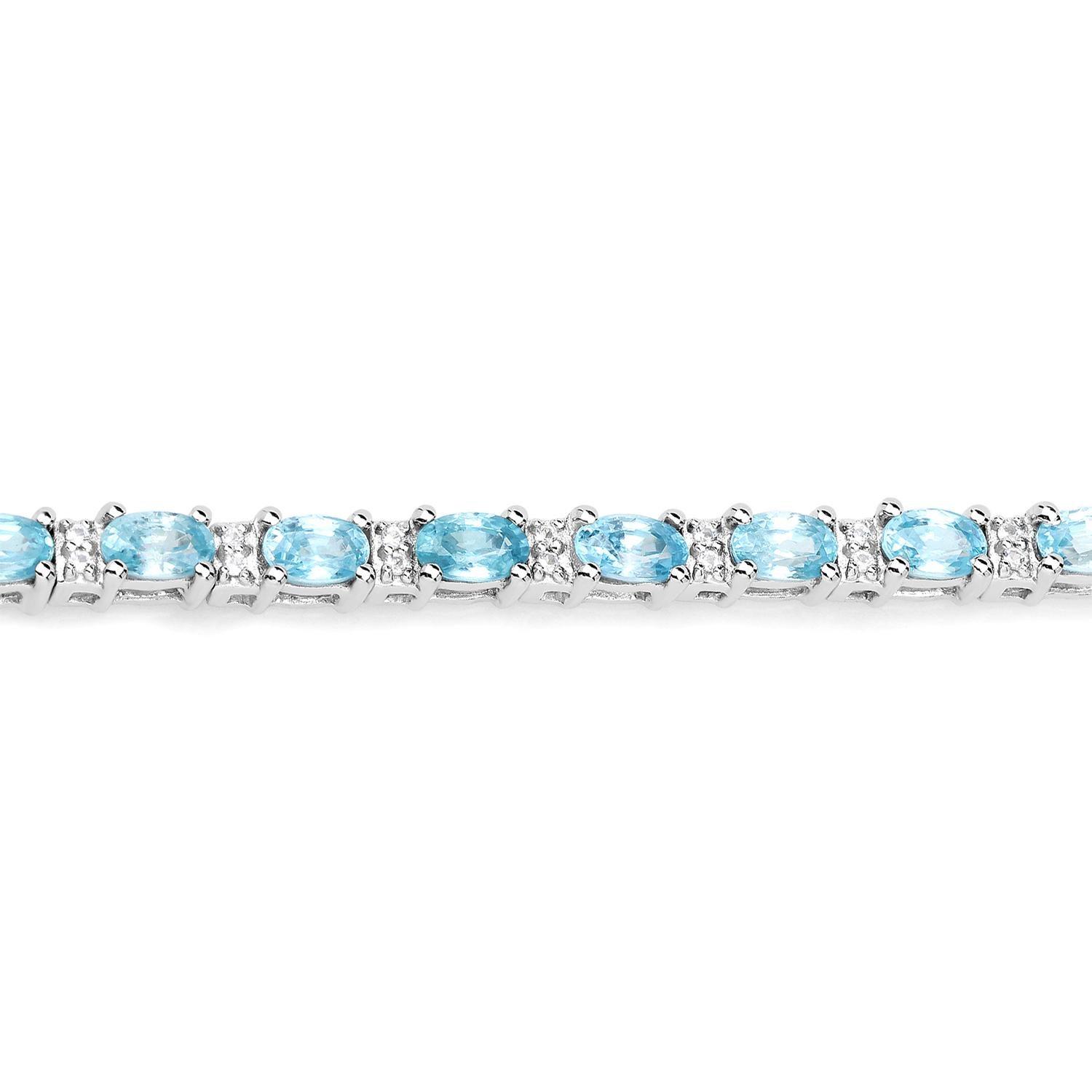 Taille ovale Bracelet de tennis en zircon bleu Topaze blanche 8,8 carats Argent Sterling en vente
