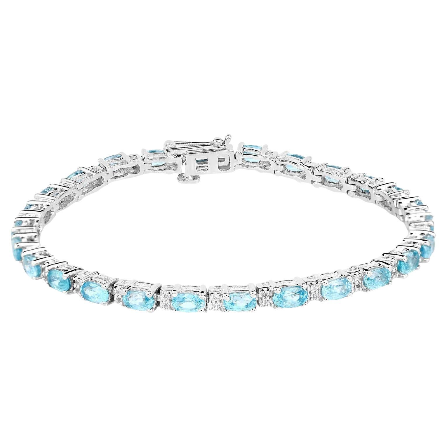 Pulsera de Tenis de Circón Azul Topacio Blanco 8,8 Quilates Plata de Ley