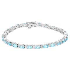 Blue Zircon Tennis Bracelet White Topaz 8.8 Carats Sterling Silver