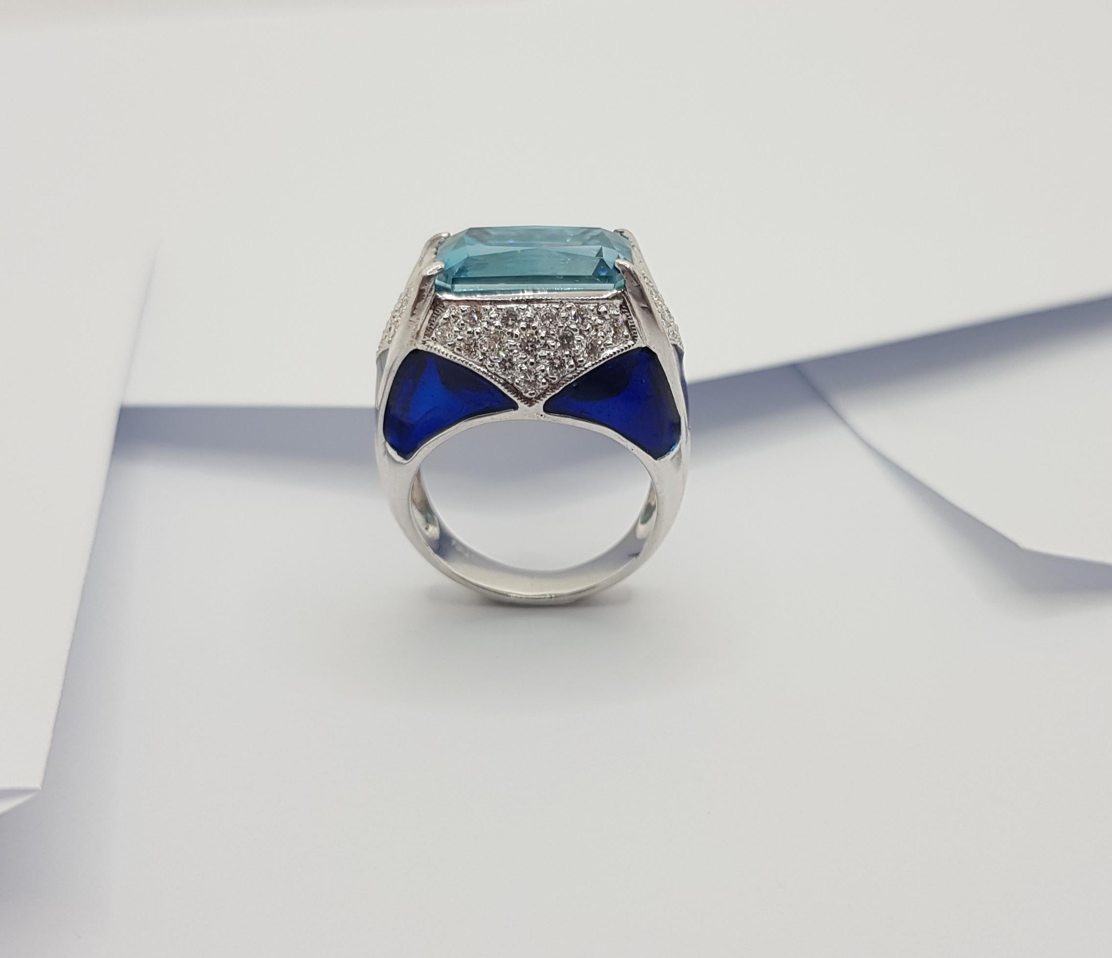 Blue Zircon with Diamond Ring Set in 18 Karat White Gold Settings For Sale 5