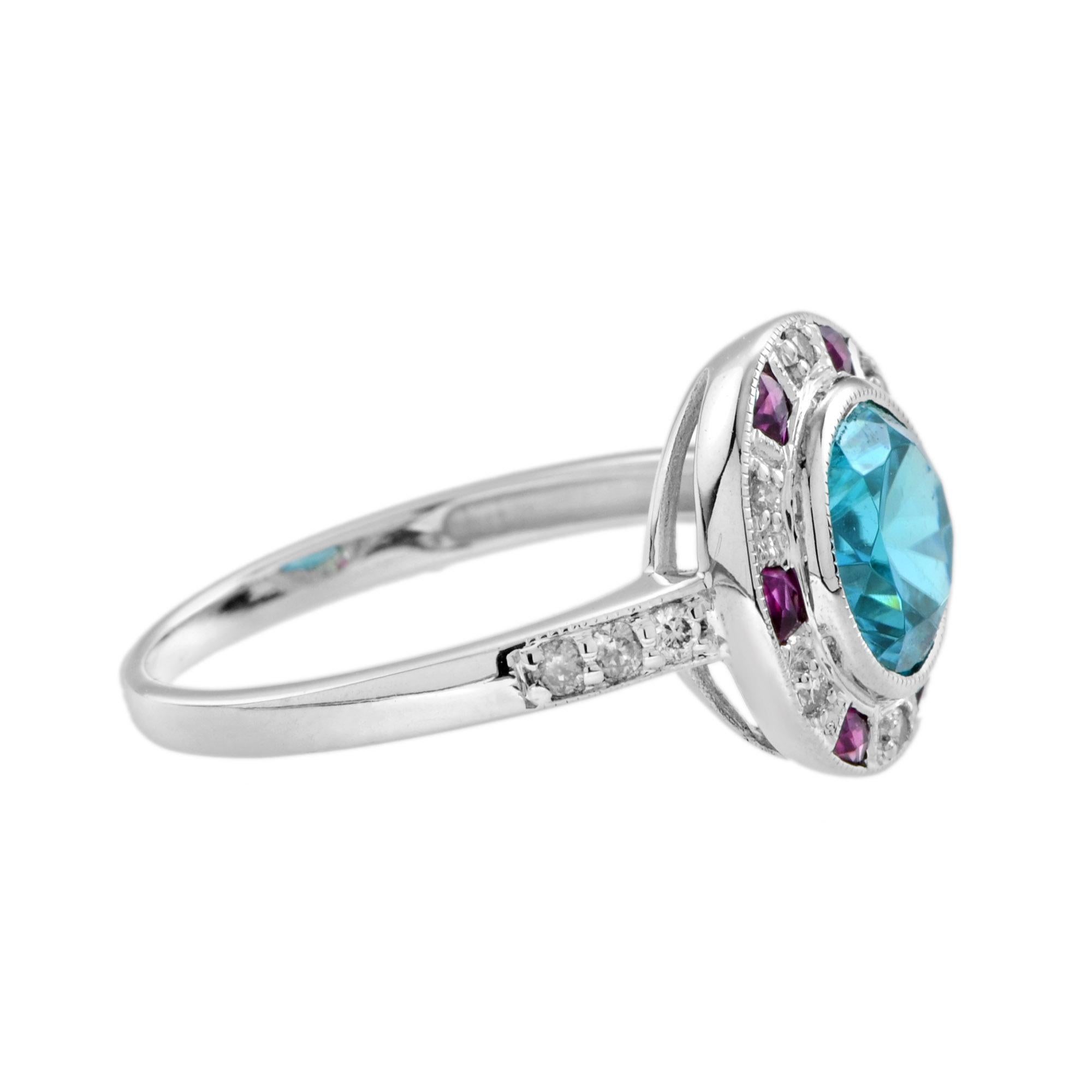 blue zircon and ruby ring