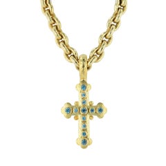 19 Karat Yellow Gold and Blue Zircon Byzantine Style Cross