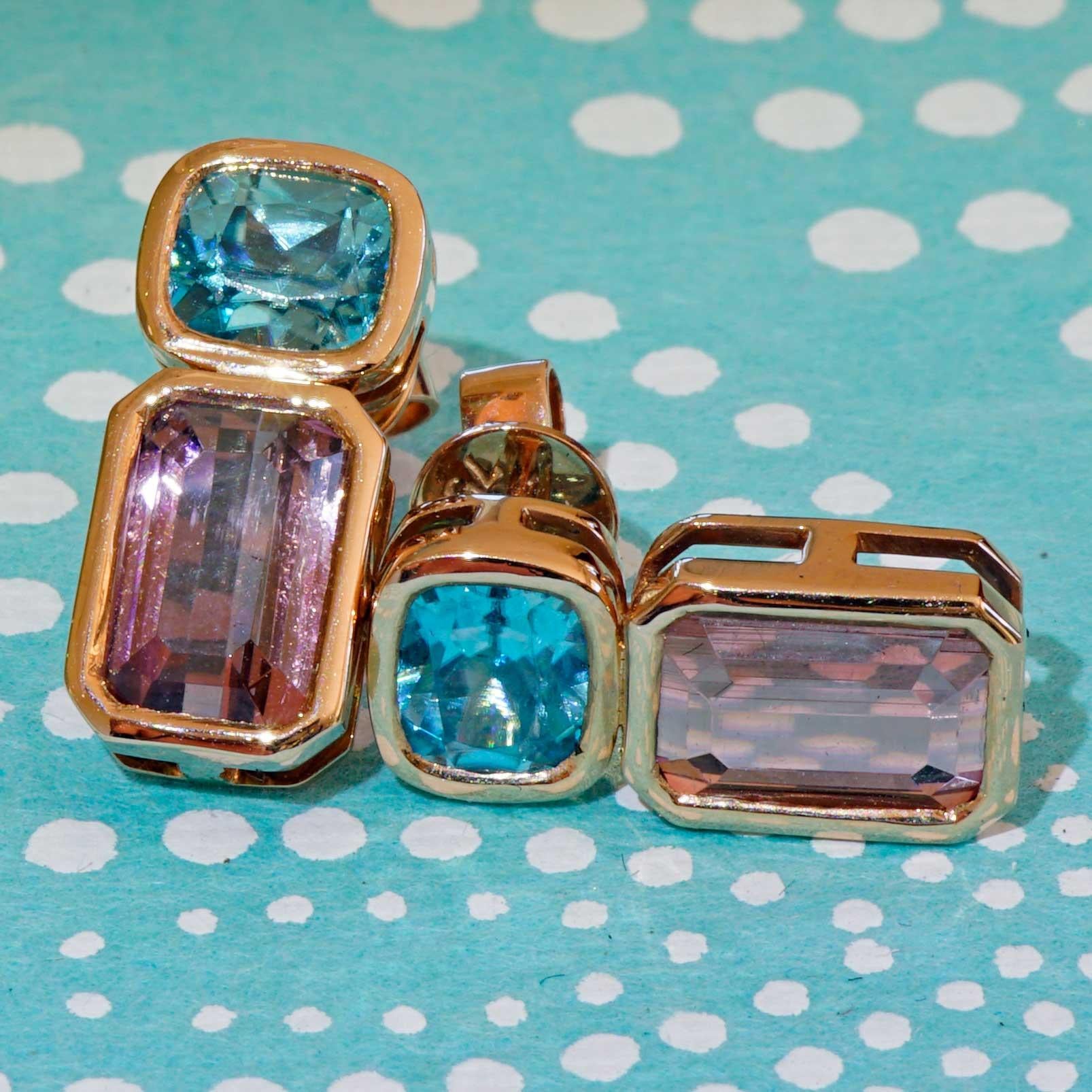 Boucles d'oreilles Tourmaline Zirkon Bleue 18 kt a exquise combinaison de couleurs en vente 4