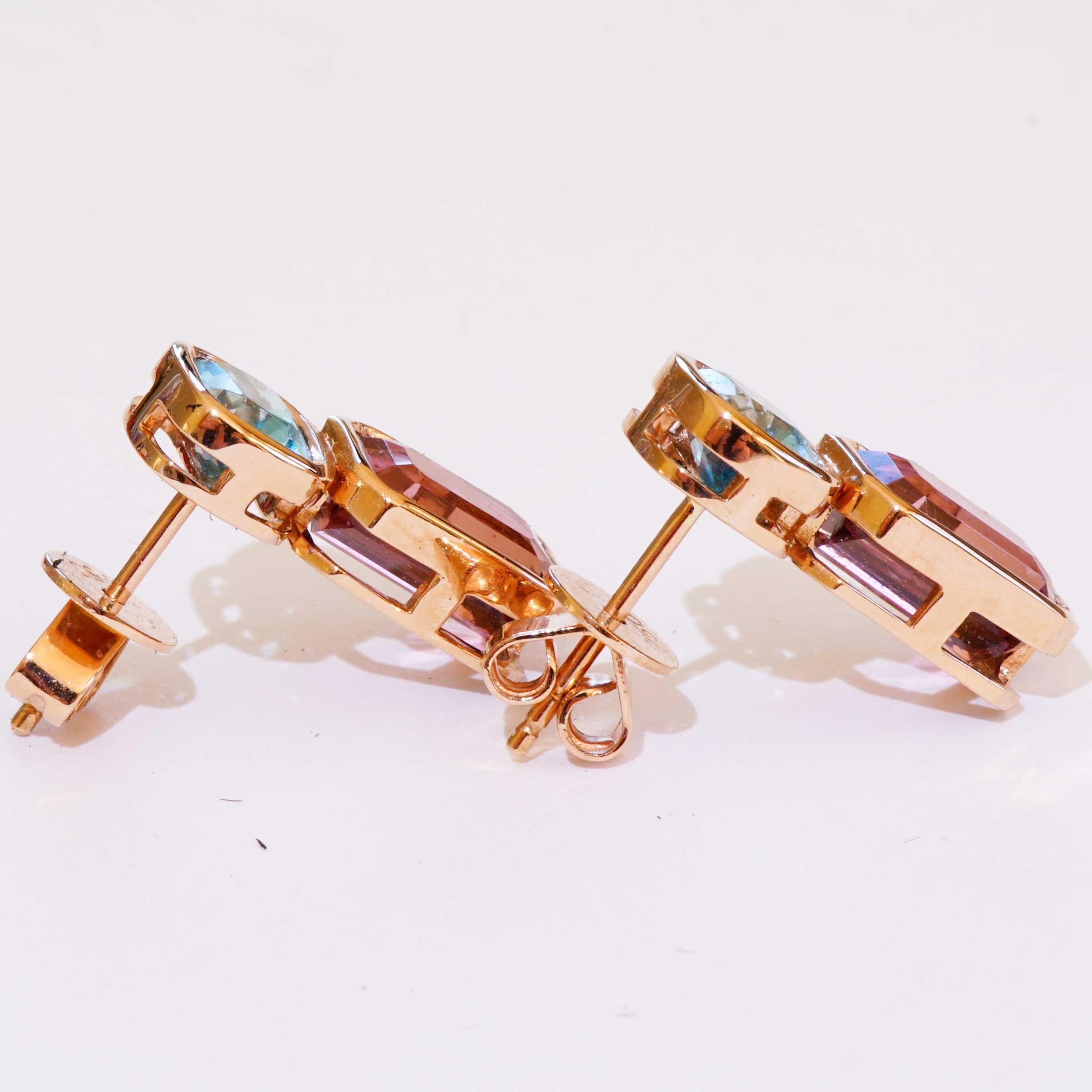 Boucles d'oreilles Tourmaline Zirkon Bleue 18 kt a exquise combinaison de couleurs Neuf - En vente à Viena, Viena