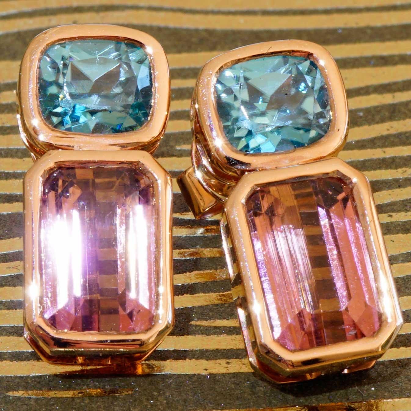 Boucles d'oreilles Tourmaline Zirkon Bleue 18 kt a exquise combinaison de couleurs en vente 3