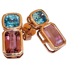 Orecchini con tormalina blu di Zirkon 18 kt a squisita combinazione di colori