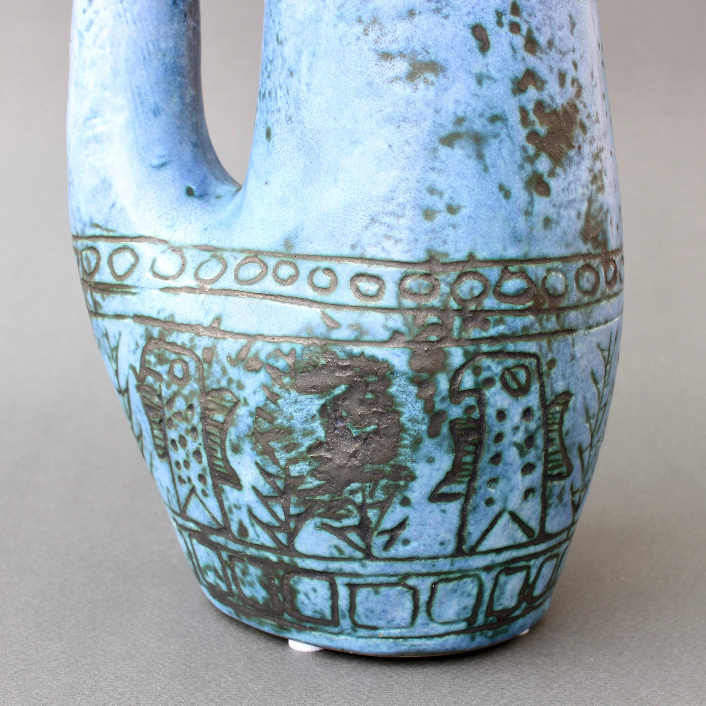 Blue Zoomorphic Ceramic Mid-Century French Vase by Jacques Blin 'circa 1950s' For Sale 8