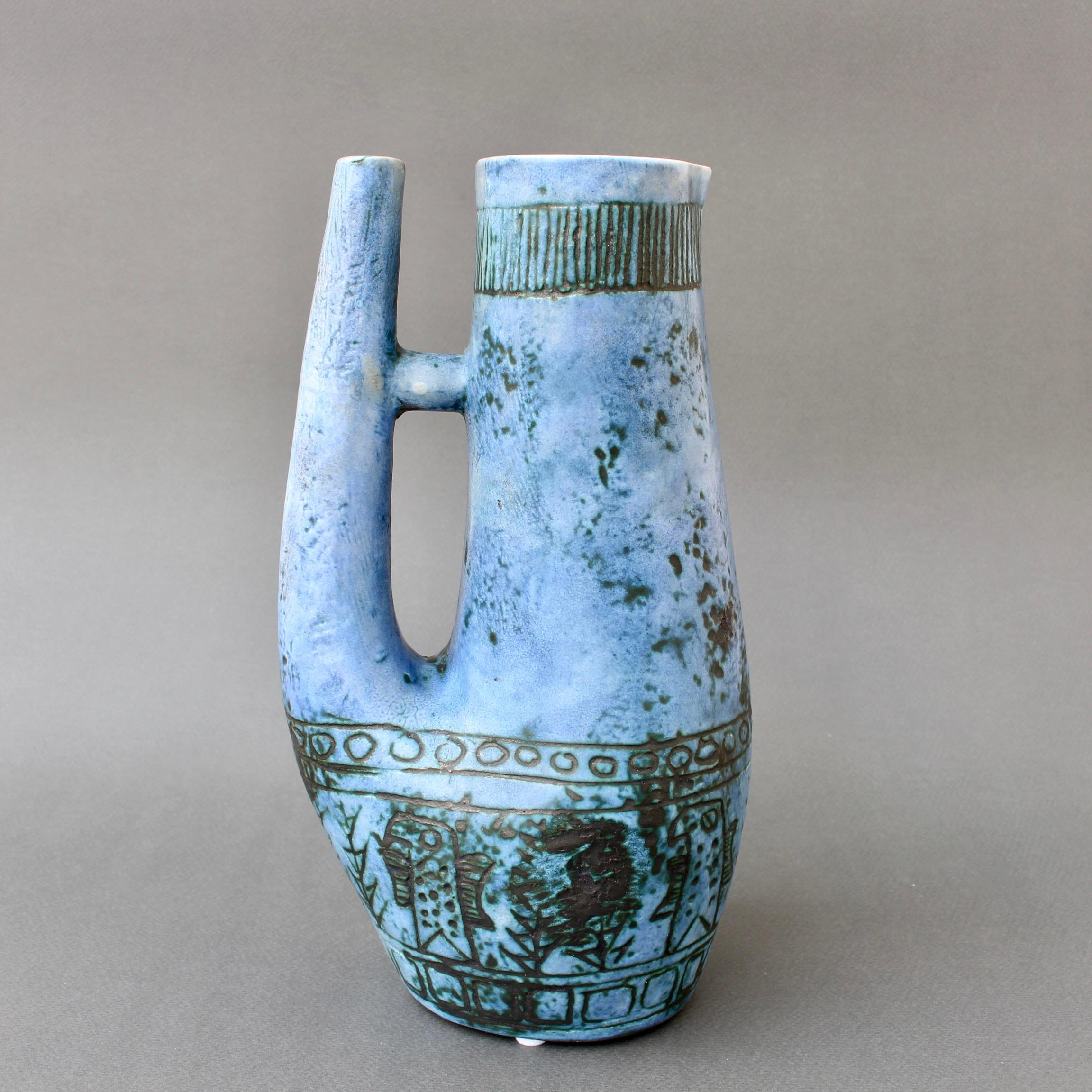 Français Vase en céramique zoomorphe bleu du milieu du siècle dernier de Jacques Blin, France, vers les années 1950 en vente