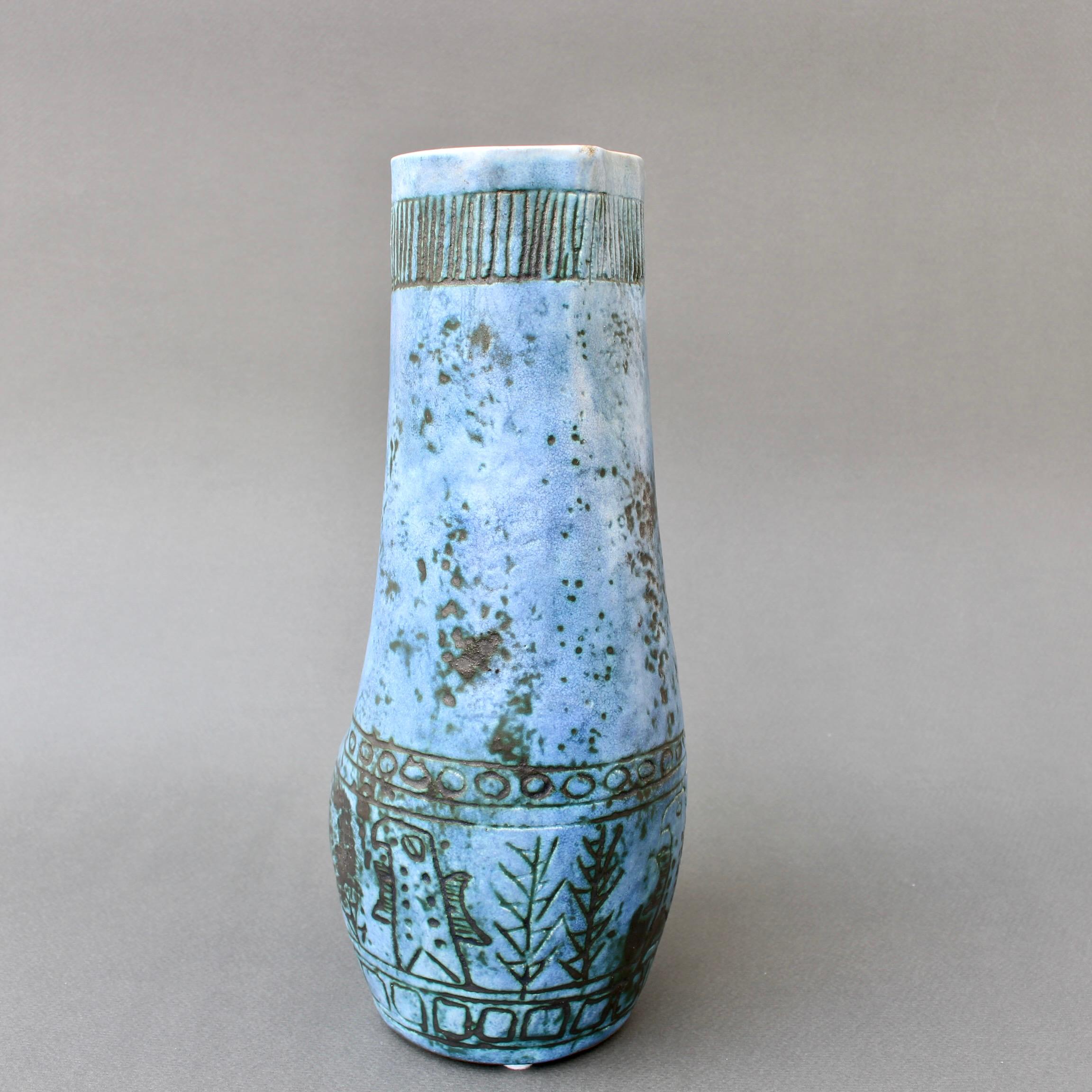 Milieu du XXe siècle Vase en céramique zoomorphe bleu du milieu du siècle dernier de Jacques Blin, France, vers les années 1950 en vente