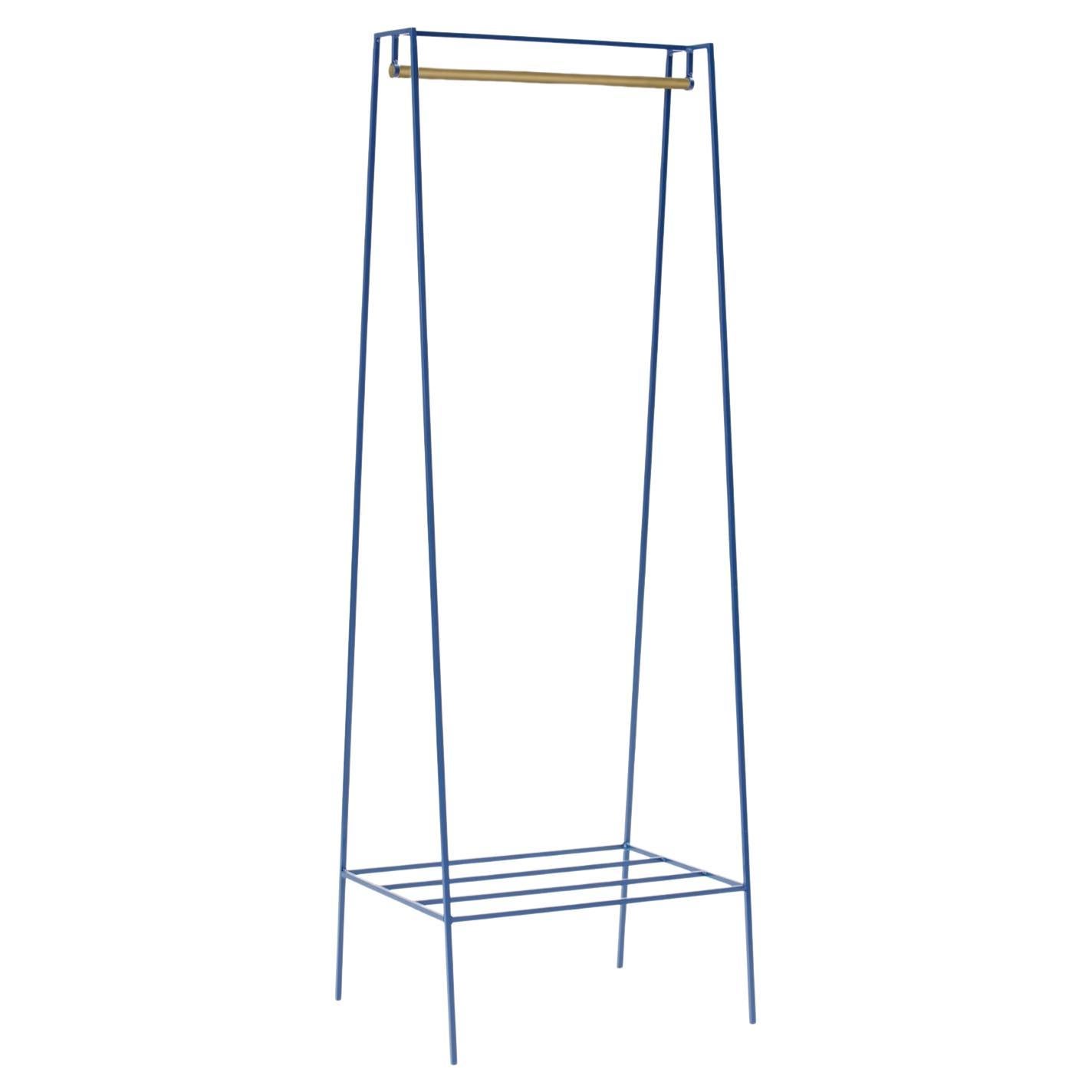 Blue ‘A' Clothes Rail with a Brass Pole Luxury Clothes Rack For Sale