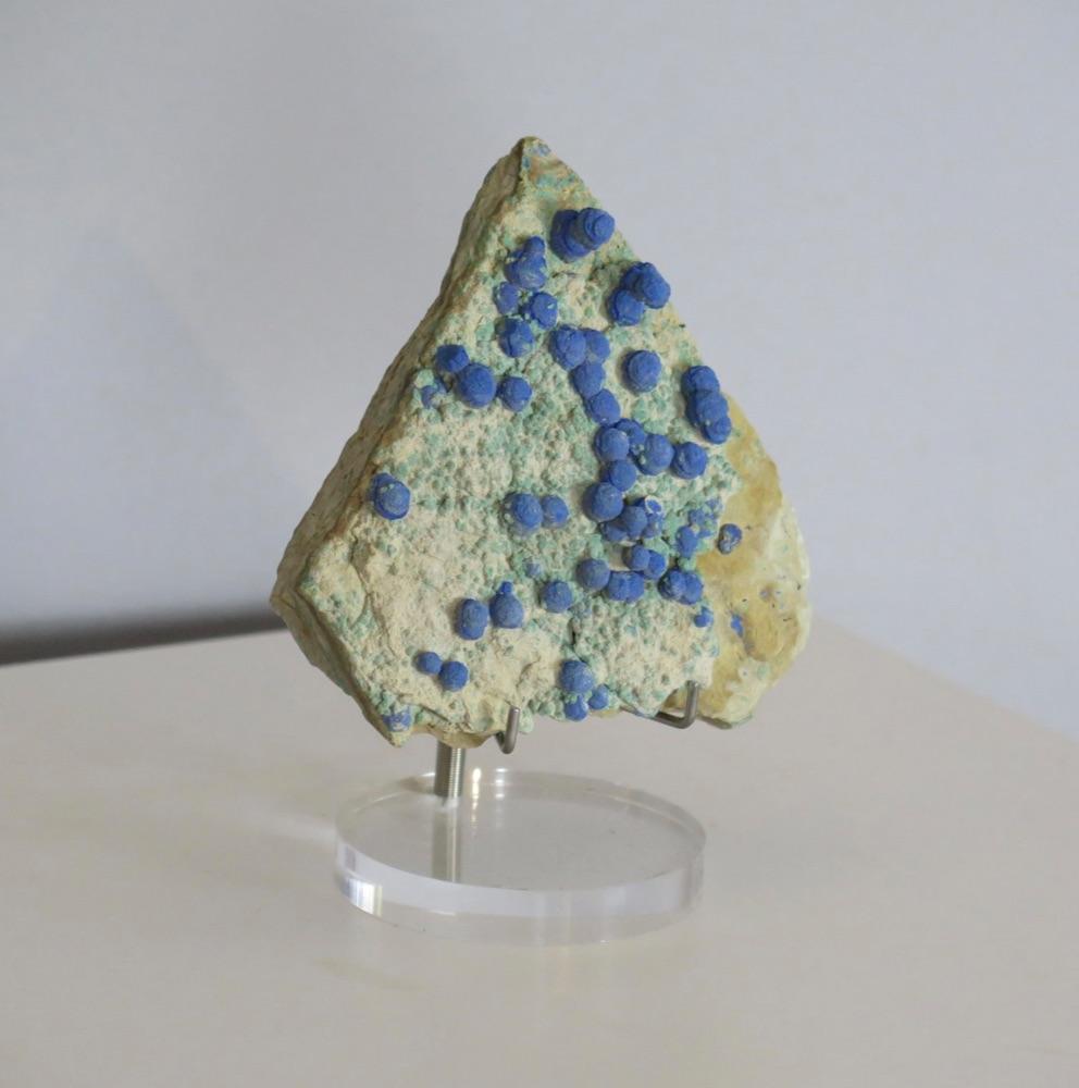 Natural Blueberry Azurite and Malachite on Contemporary Stand. North America, date of origin unknown.

Azurite is said to activate the connection between mind and body and enhance one’s ability to enter a state of deep meditation.

