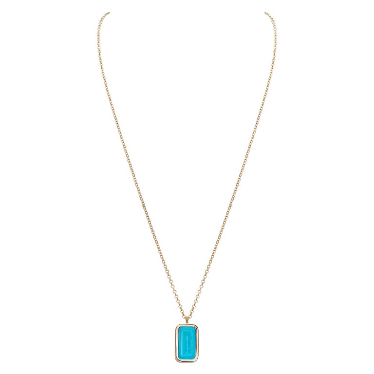 Blueberry Pfefferminz Necklace, 14 Karat Yellow Gold Carved Turquoise ...