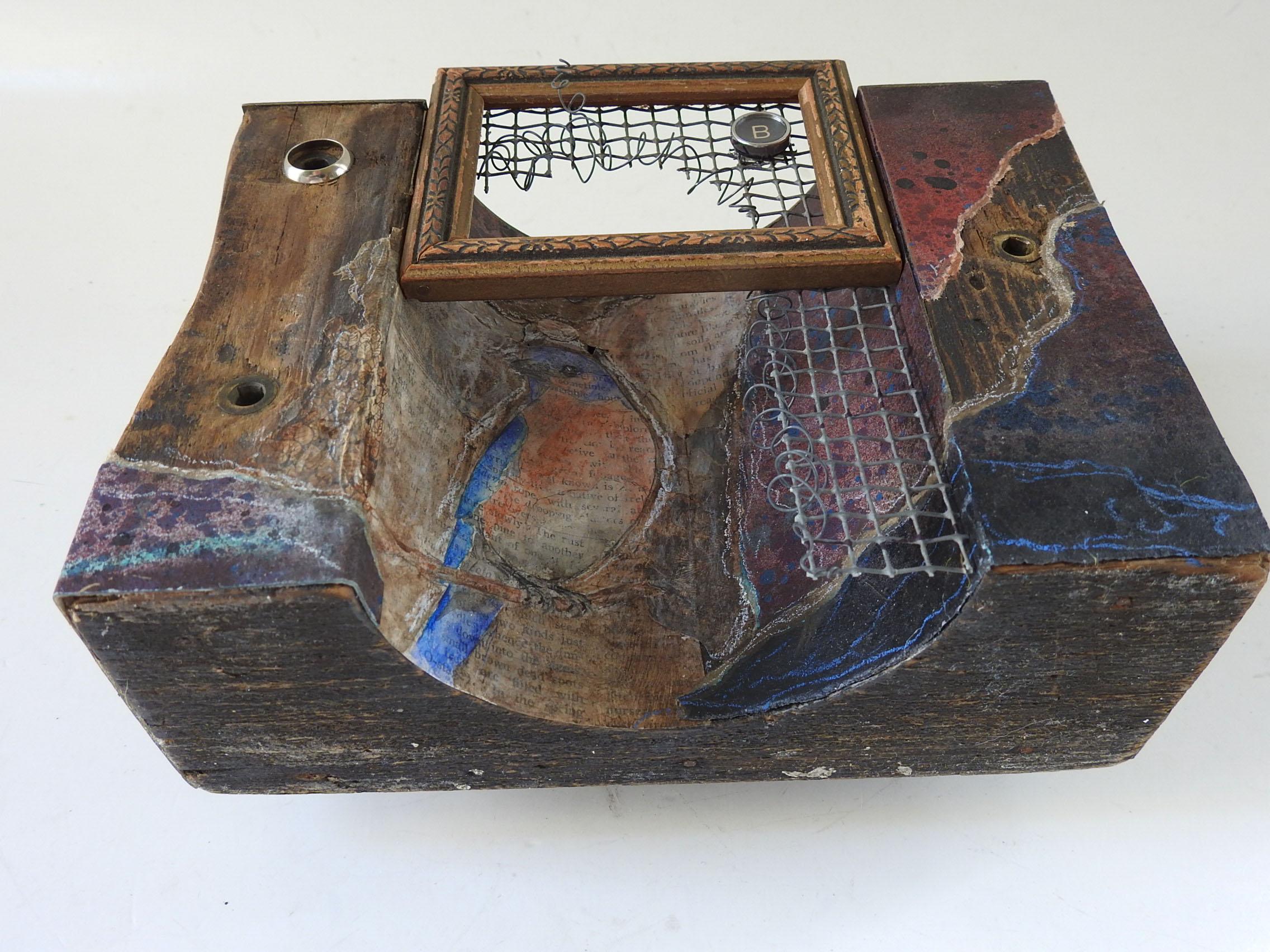 Bluebird Watercolor & Mixed Media Assemblage Sculpture For Sale 3