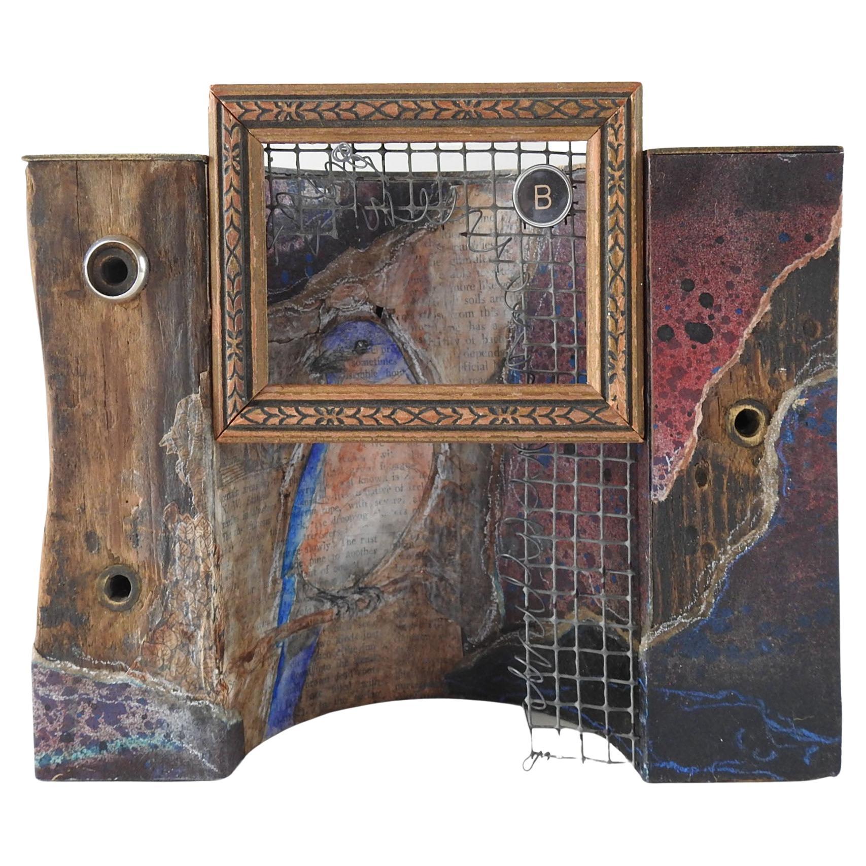 Bluebird Watercolor & Mixed Media Assemblage Sculpture For Sale
