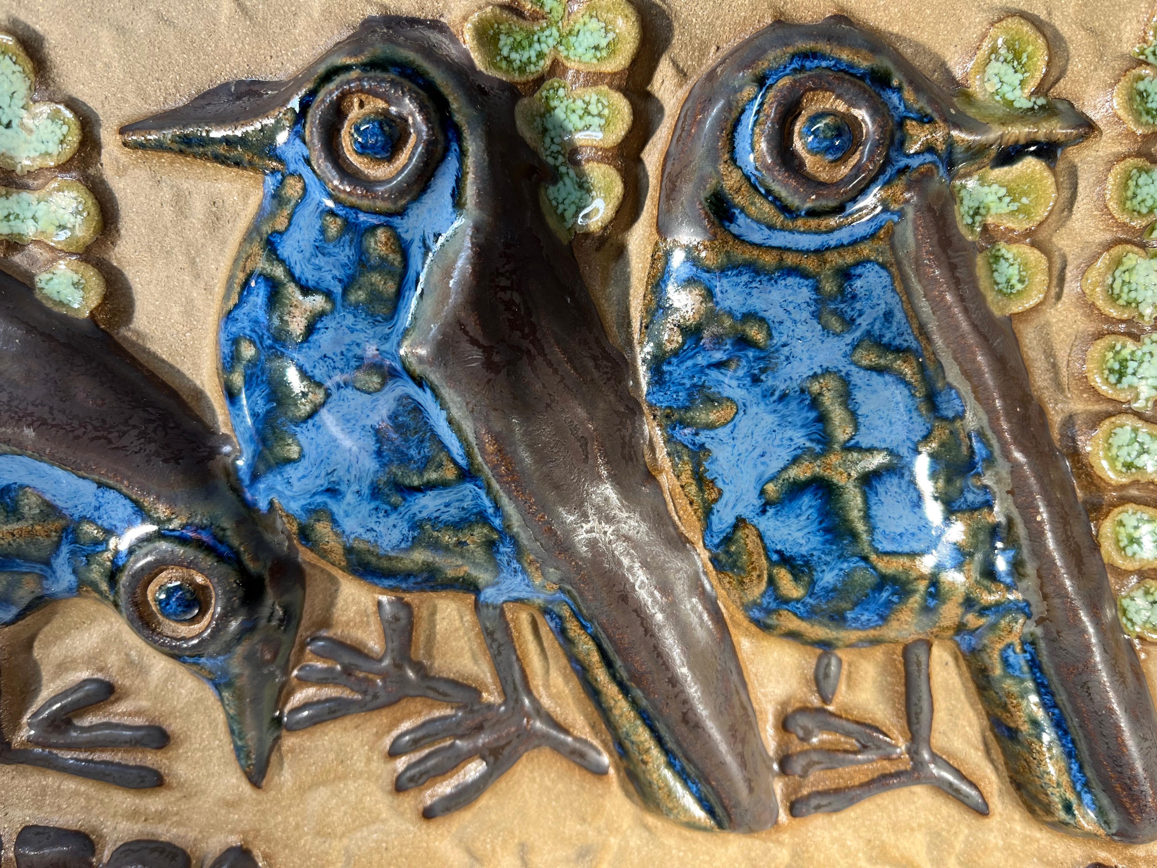 Mid-Century Modern Bluebirds Trio By Marianne Starck For Michael Andersen. Danish Wall Plaque For Sale