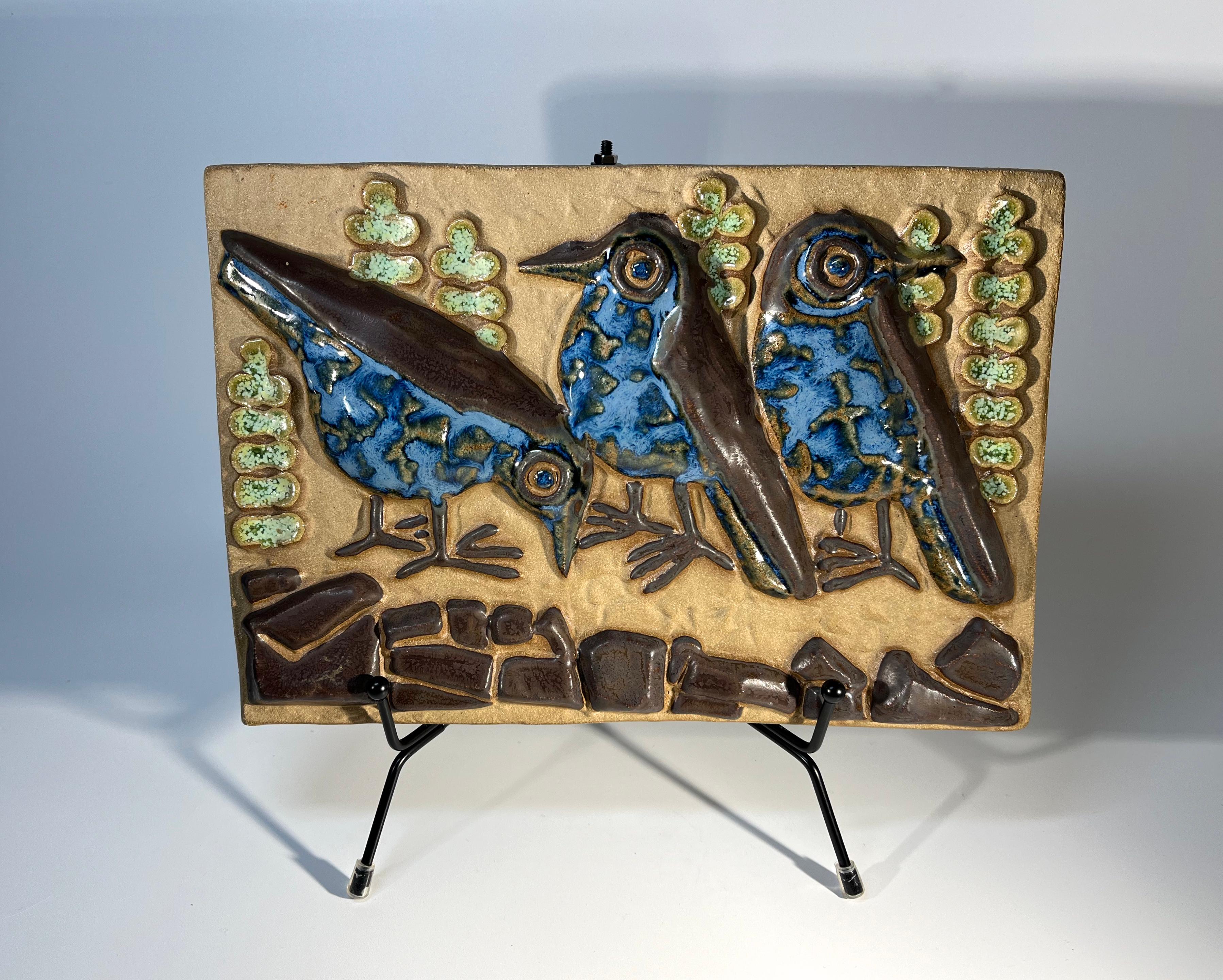 20th Century Bluebirds Trio By Marianne Starck For Michael Andersen. Danish Wall Plaque For Sale