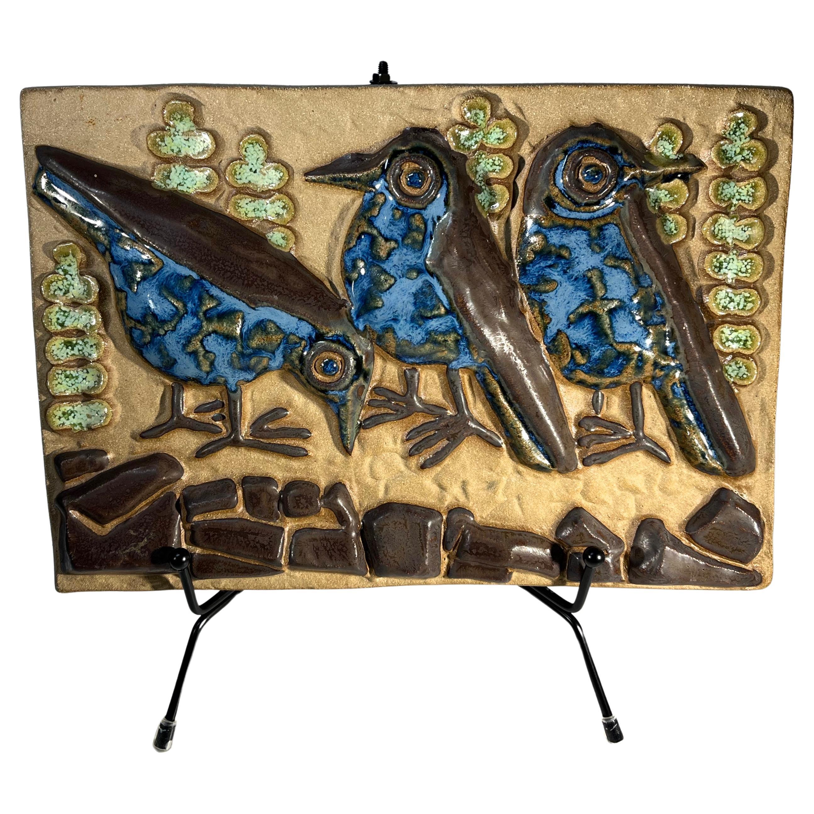 Bluebirds Trio By Marianne Starck For Michael Andersen. Danish Wall Plaque For Sale