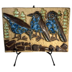 Blaue Vögel Trio von Marianne Starck für Michael Andersen. Dänische Wandplakette