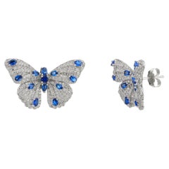 Statement Blue Zircon Butterfly Stud Earrings for Women in 925 Sterling Silver