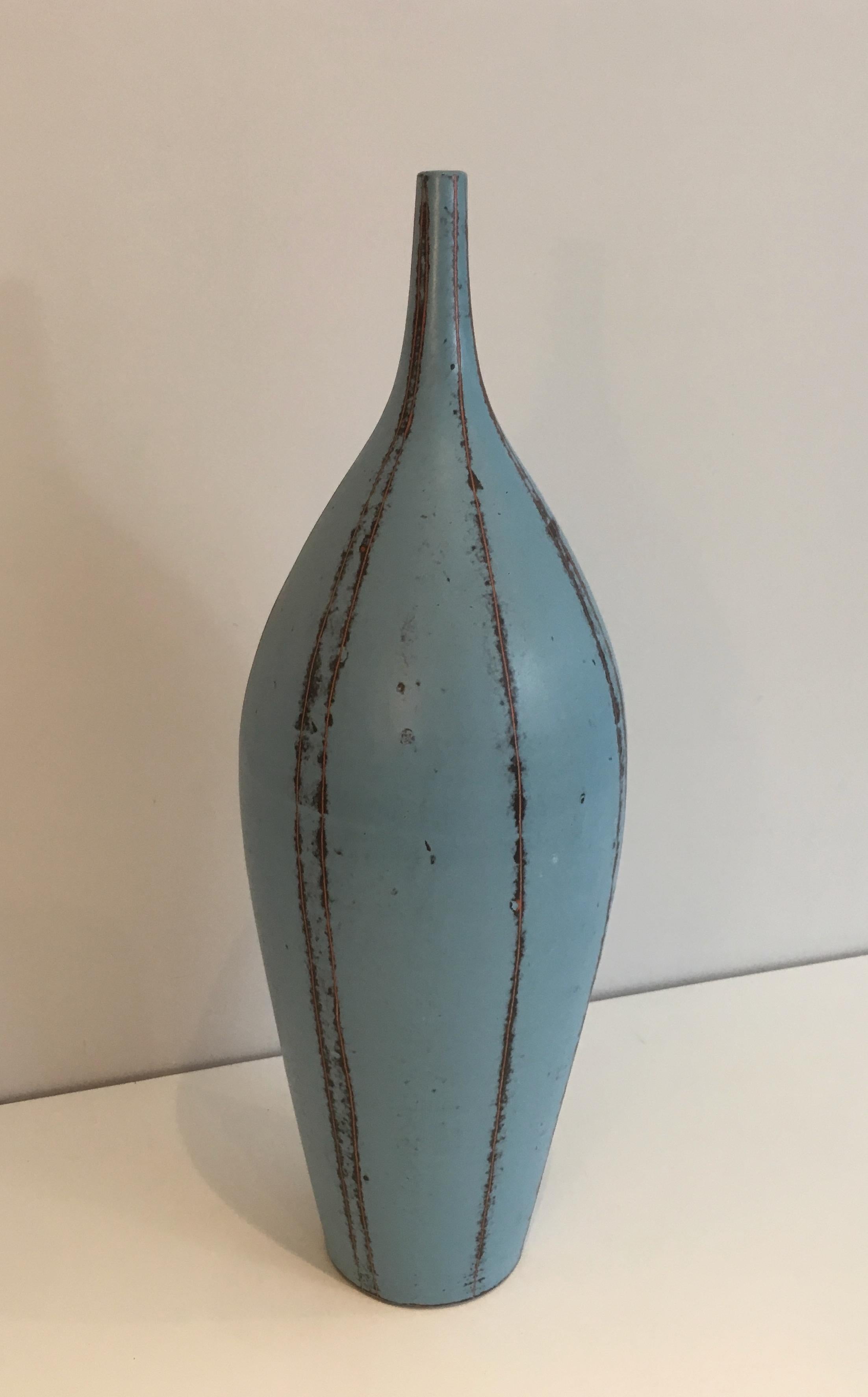 Blueish Ceramic Vase, circa 1970 4