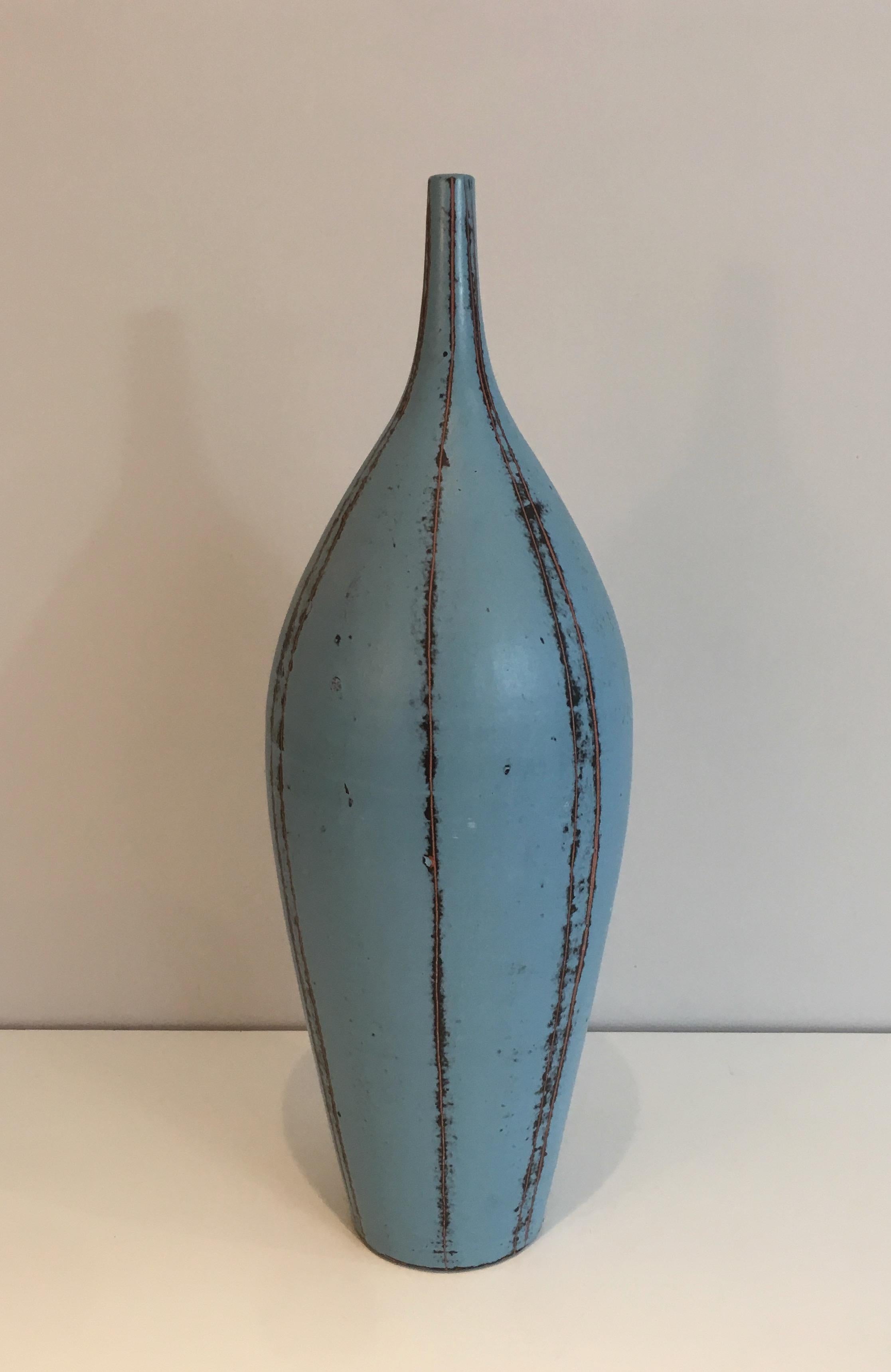 Blueish Ceramic Vase, circa 1970 5