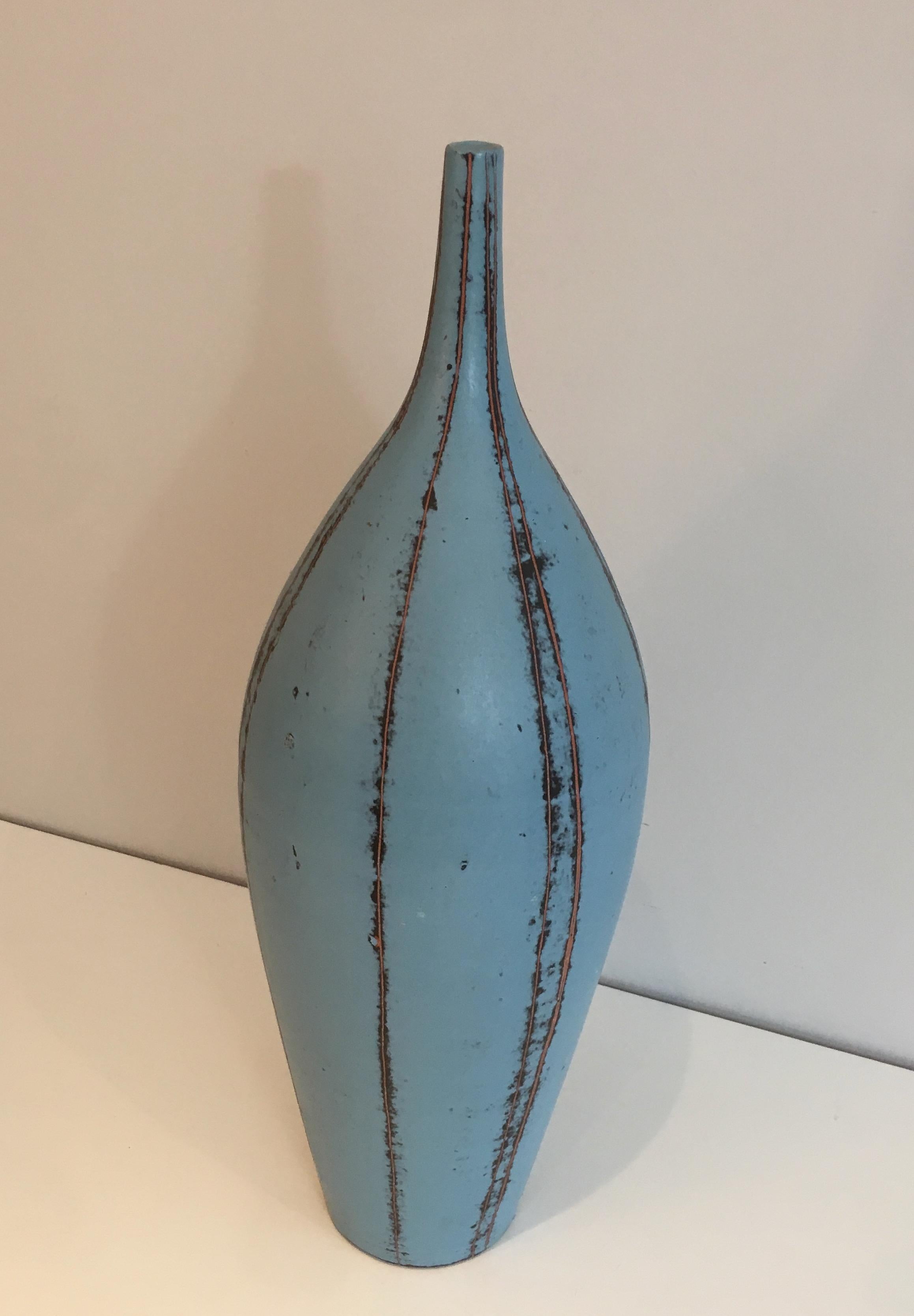 Blueish Ceramic Vase, circa 1970 6