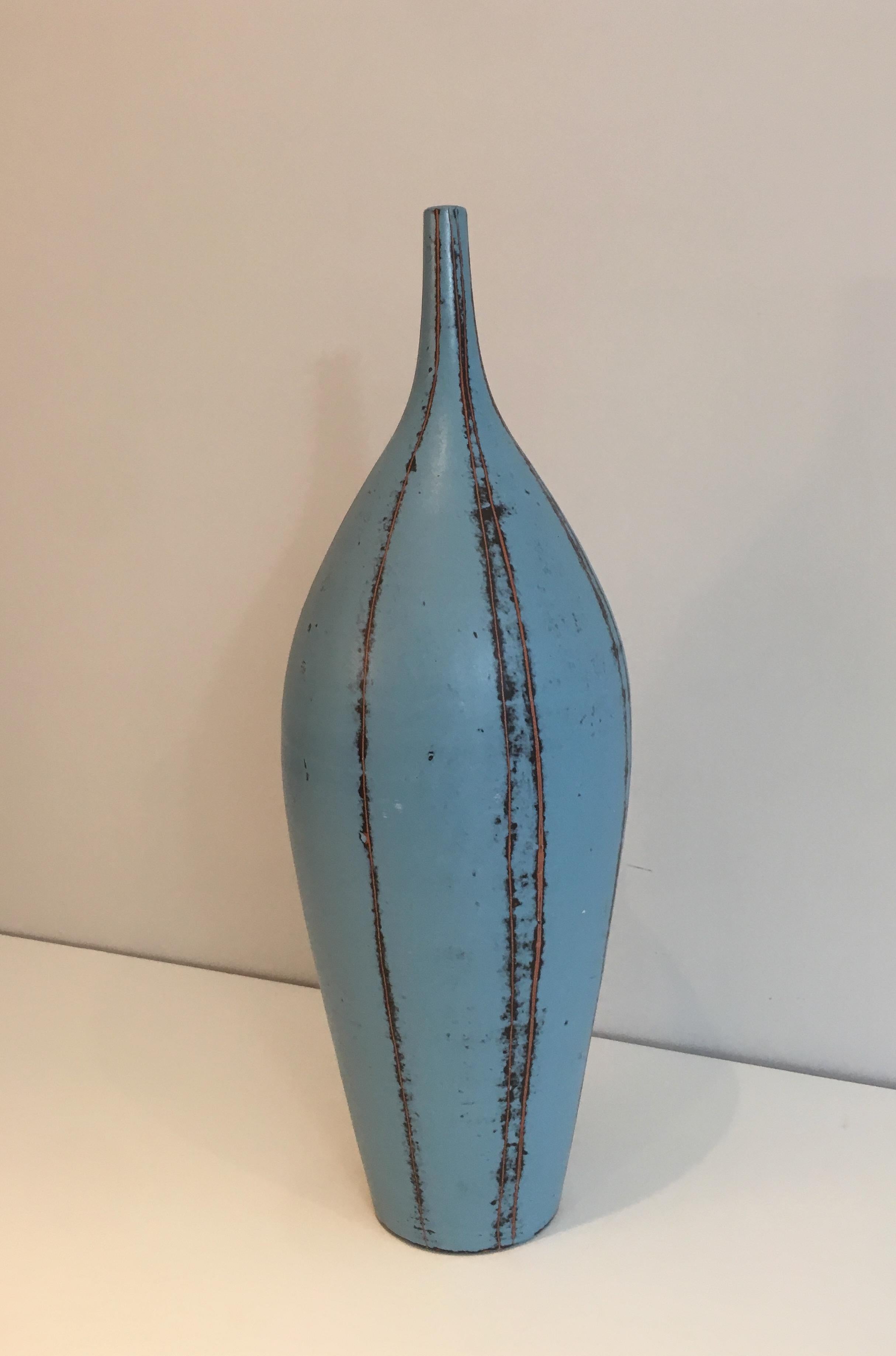 Blueish Ceramic Vase, circa 1970 7