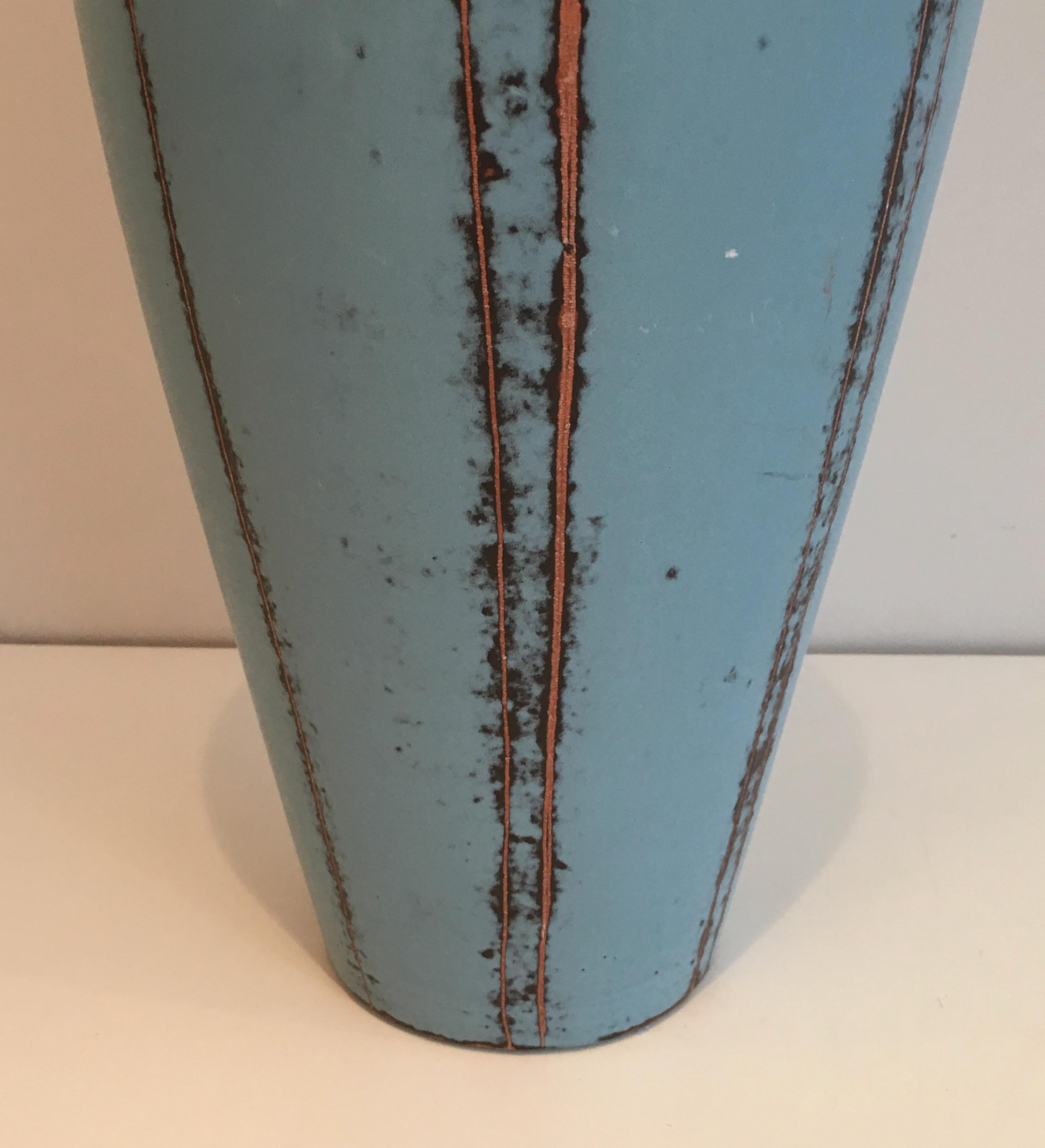 Blueish Ceramic Vase, circa 1970 In Good Condition In Marcq-en-Barœul, Hauts-de-France
