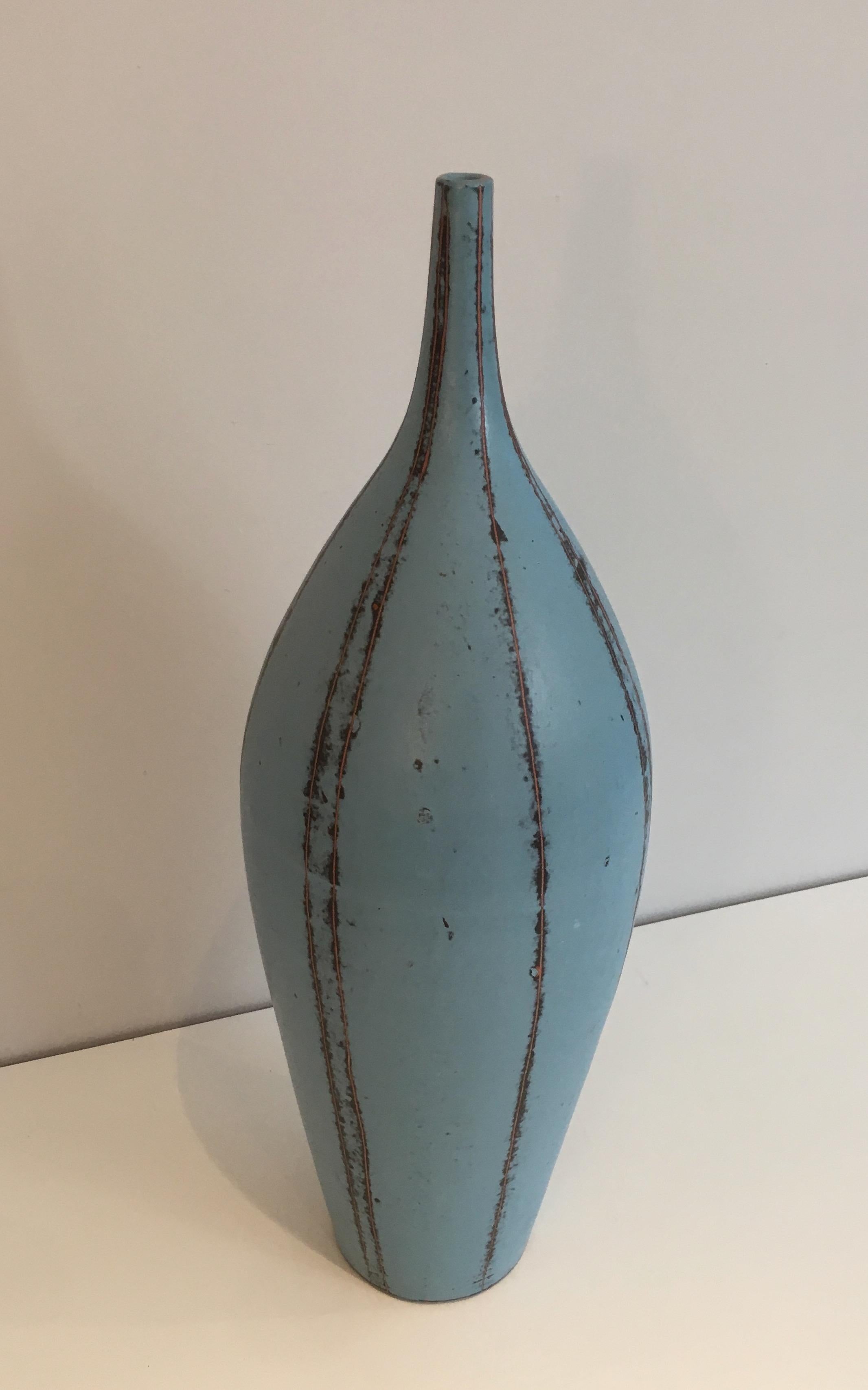 Blueish Ceramic Vase, circa 1970 2