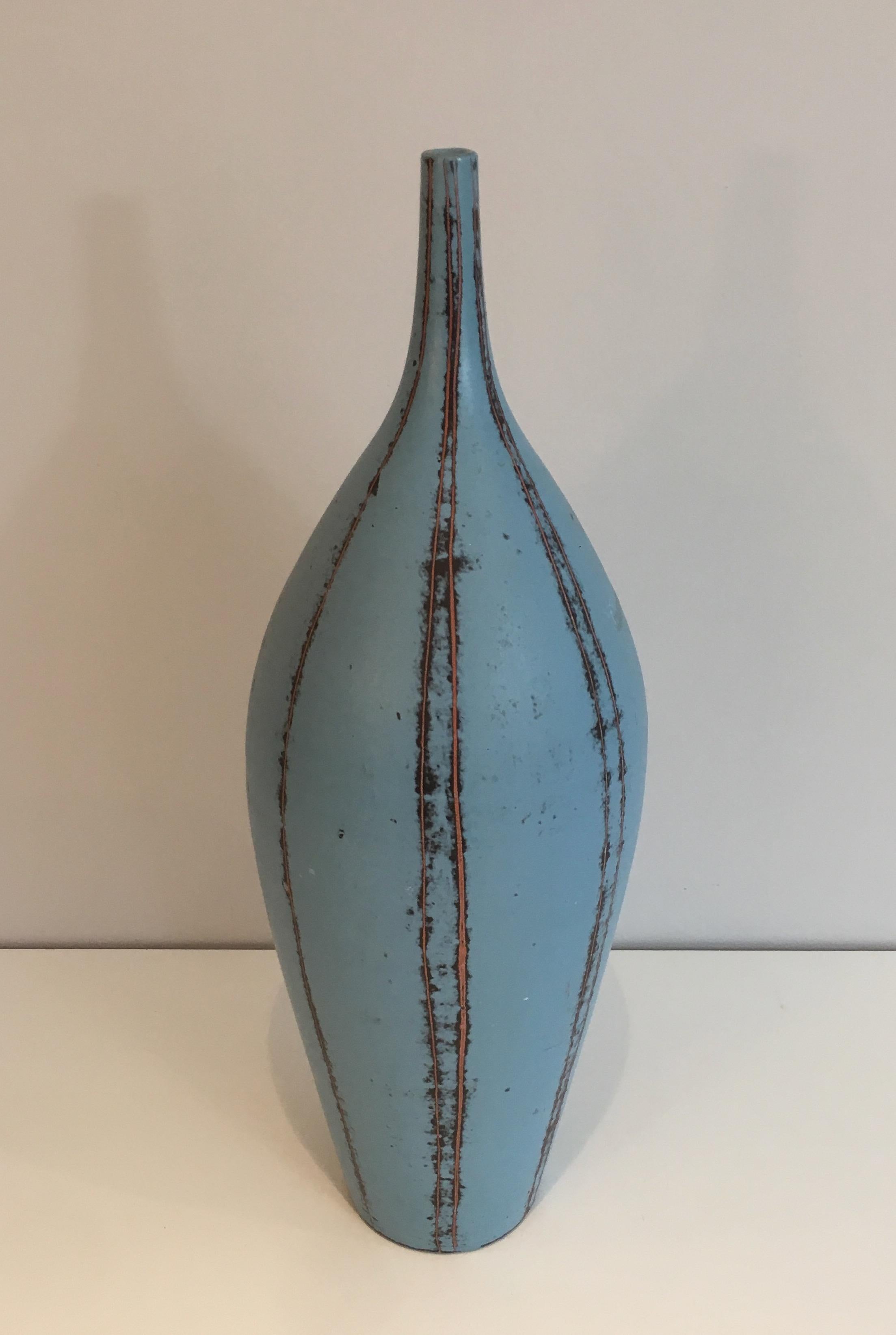 Blueish Ceramic Vase, circa 1970 3