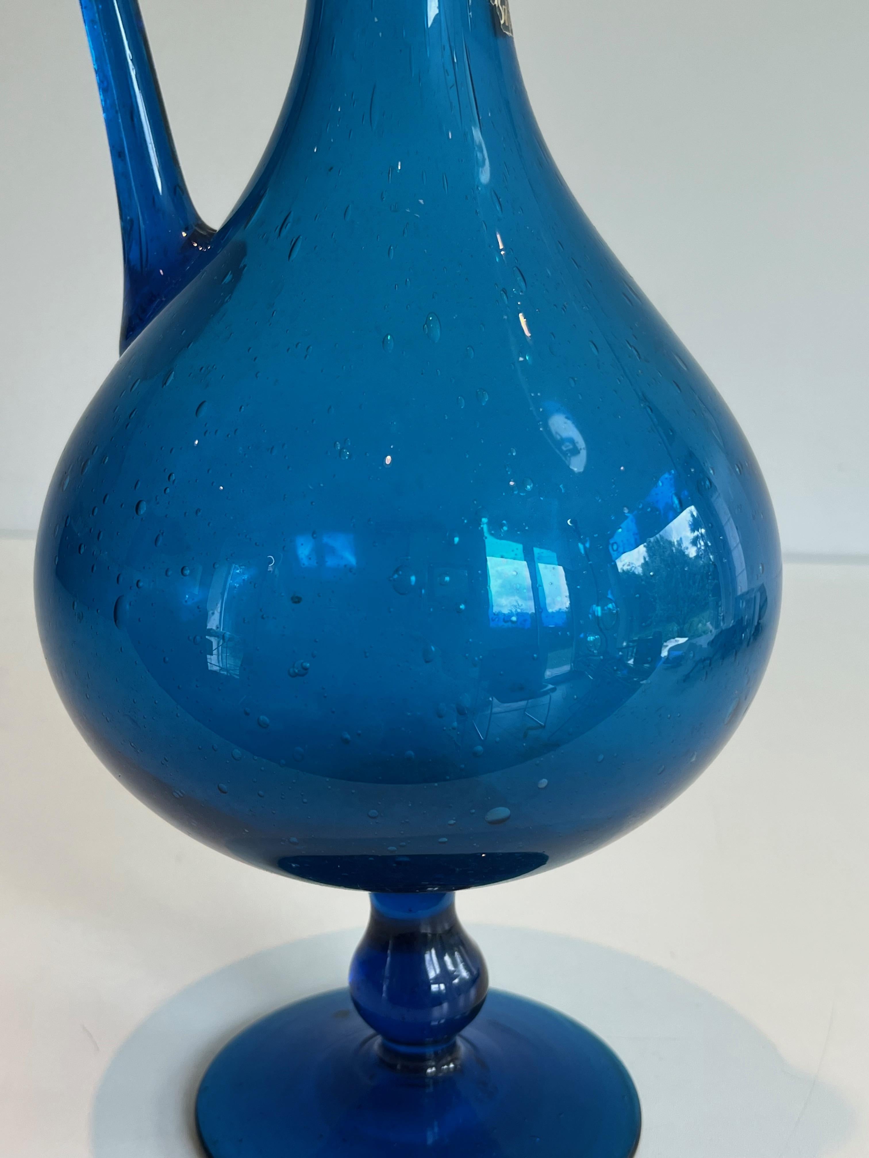 French Blueish Glass Pitcher Signed Still Novo For Sale