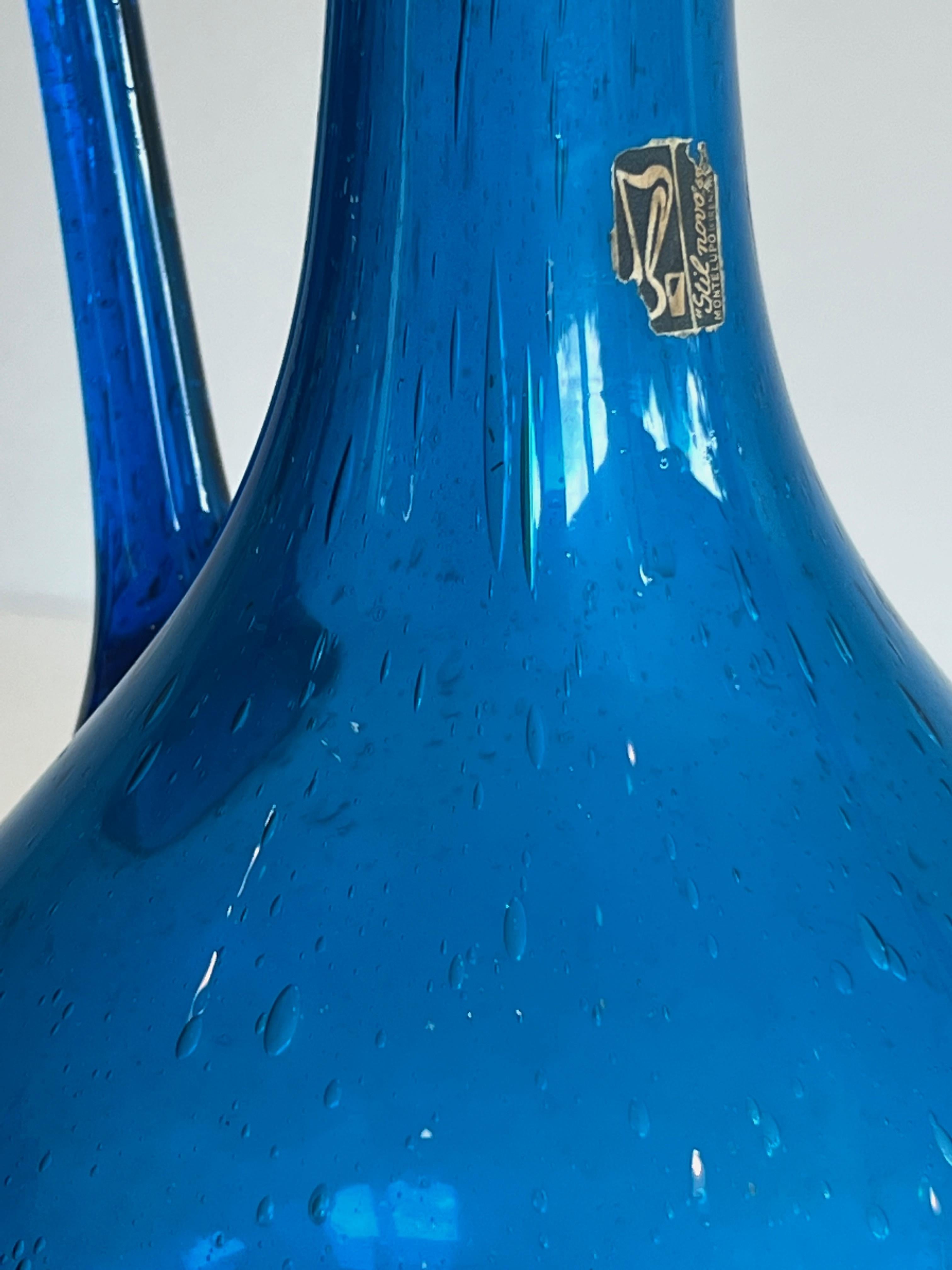 Late 20th Century Blueish Glass Pitcher Signed Still Novo For Sale