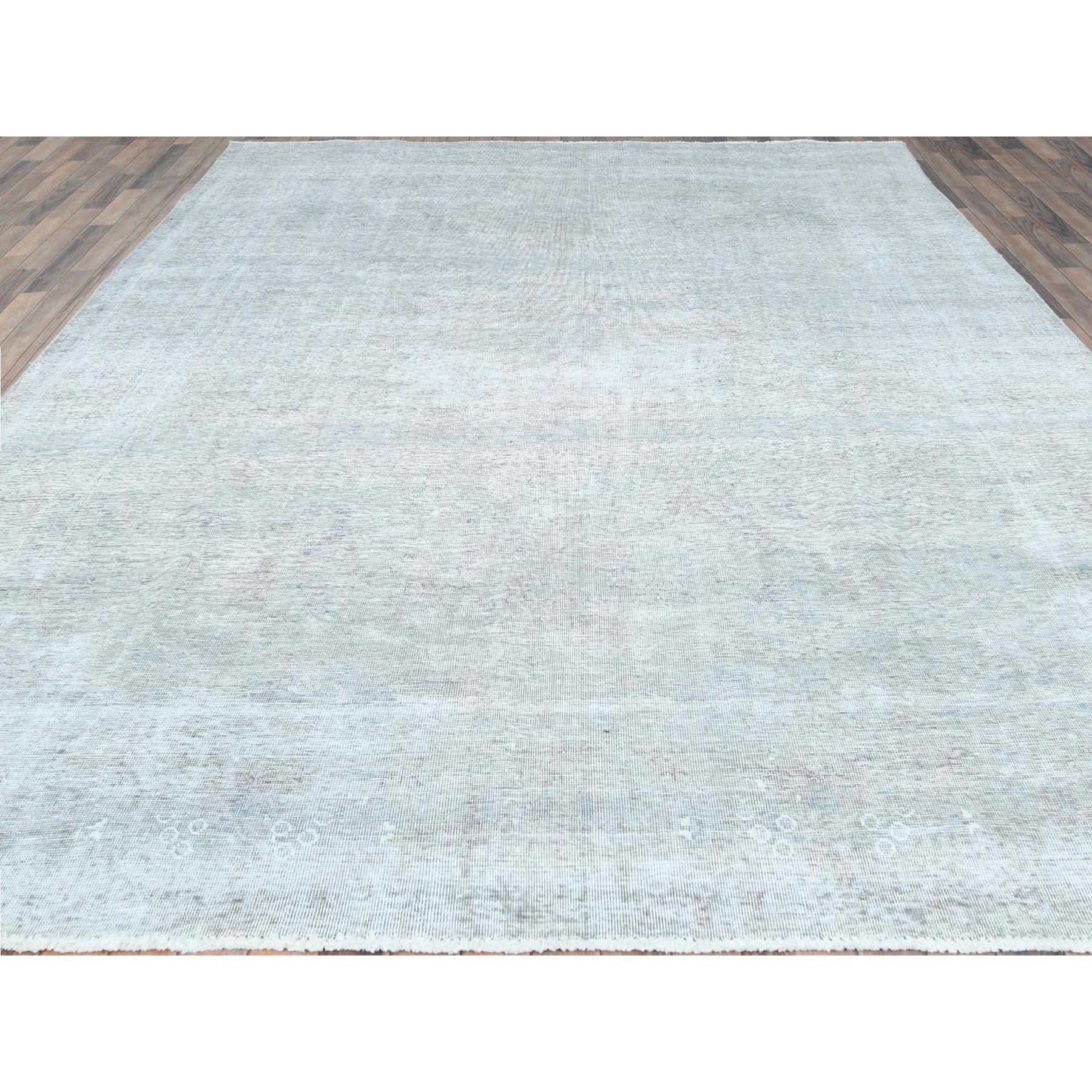 Medieval Blueish Gray Distressed Feel Worn Wool Hand Knotted Vintage Persian Tabriz Rug For Sale