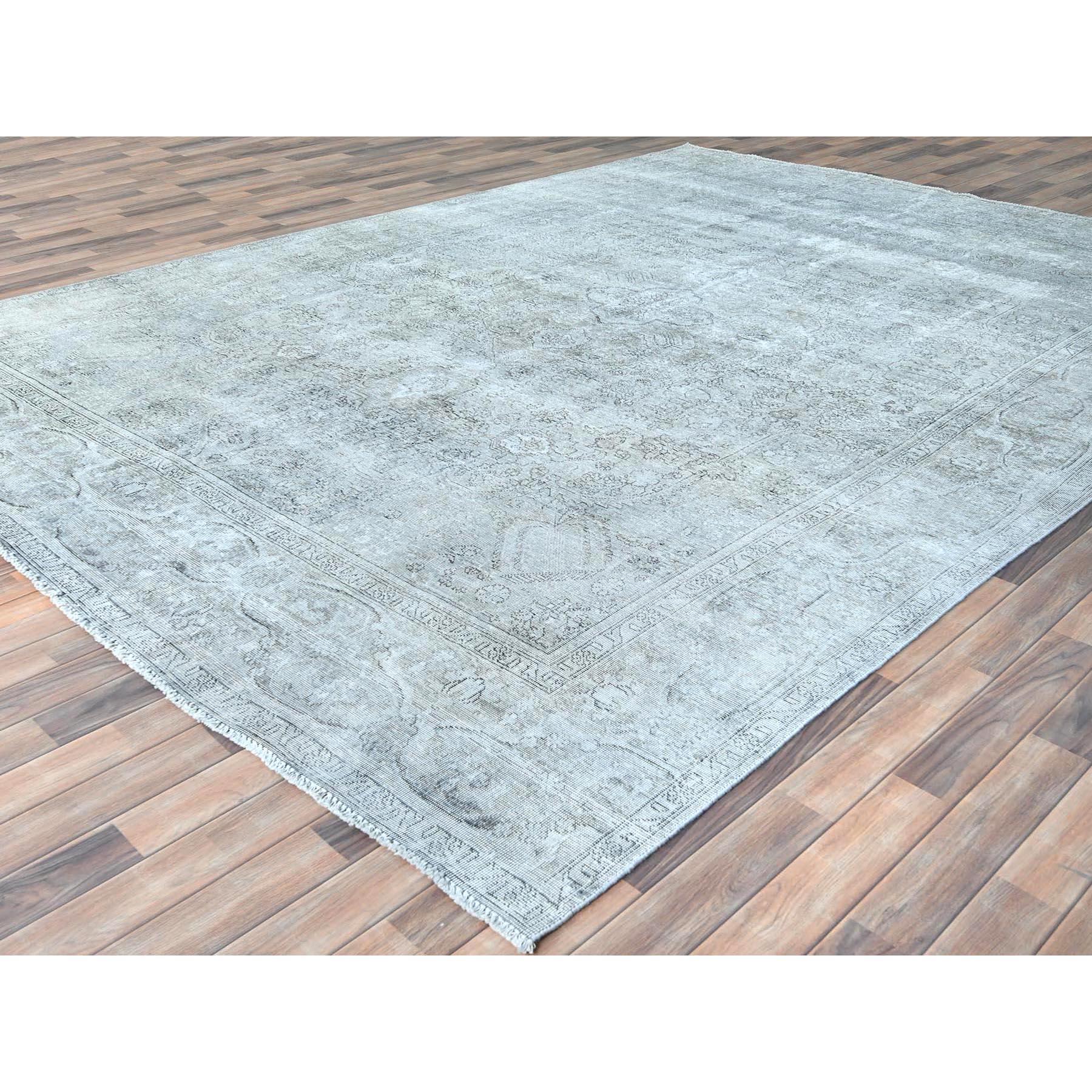 Hand-Knotted Blueish Gray Worn Down Rustic Feel Wool Hand Knotted Vintage Persian Tabriz Rug For Sale