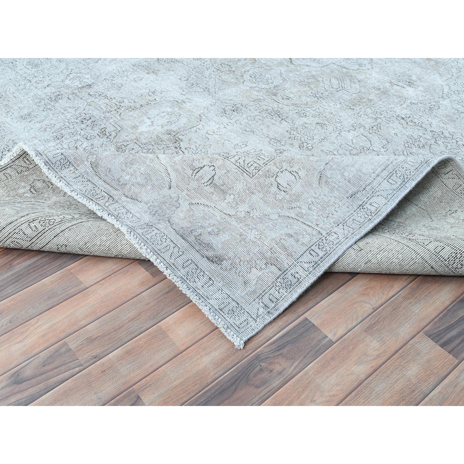 Blueish Gray Worn Down Rustic Feel Wool Hand Knotted Vintage Persian Tabriz Rug For Sale 1