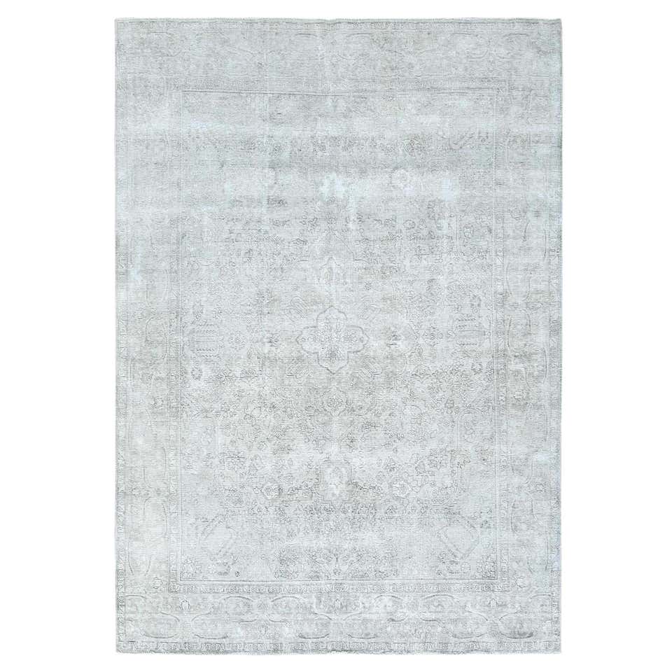 Blueish Gray Worn Down Rustic Feel Wool Hand Knotted Vintage Persian ...