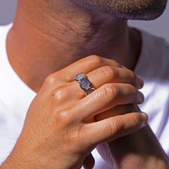 Priyashi Nahata Blueish Green Labradorite Russell Ring in 18 Karat White Gold