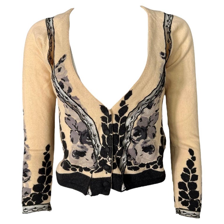 Bluemarine Ivory and Black Wool and Silk Cardigan Sweater For Sale at  1stDibs
