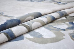 "Bluemood" Abstract Contemporary Rug in Himalayan Wool and Chinese Silk