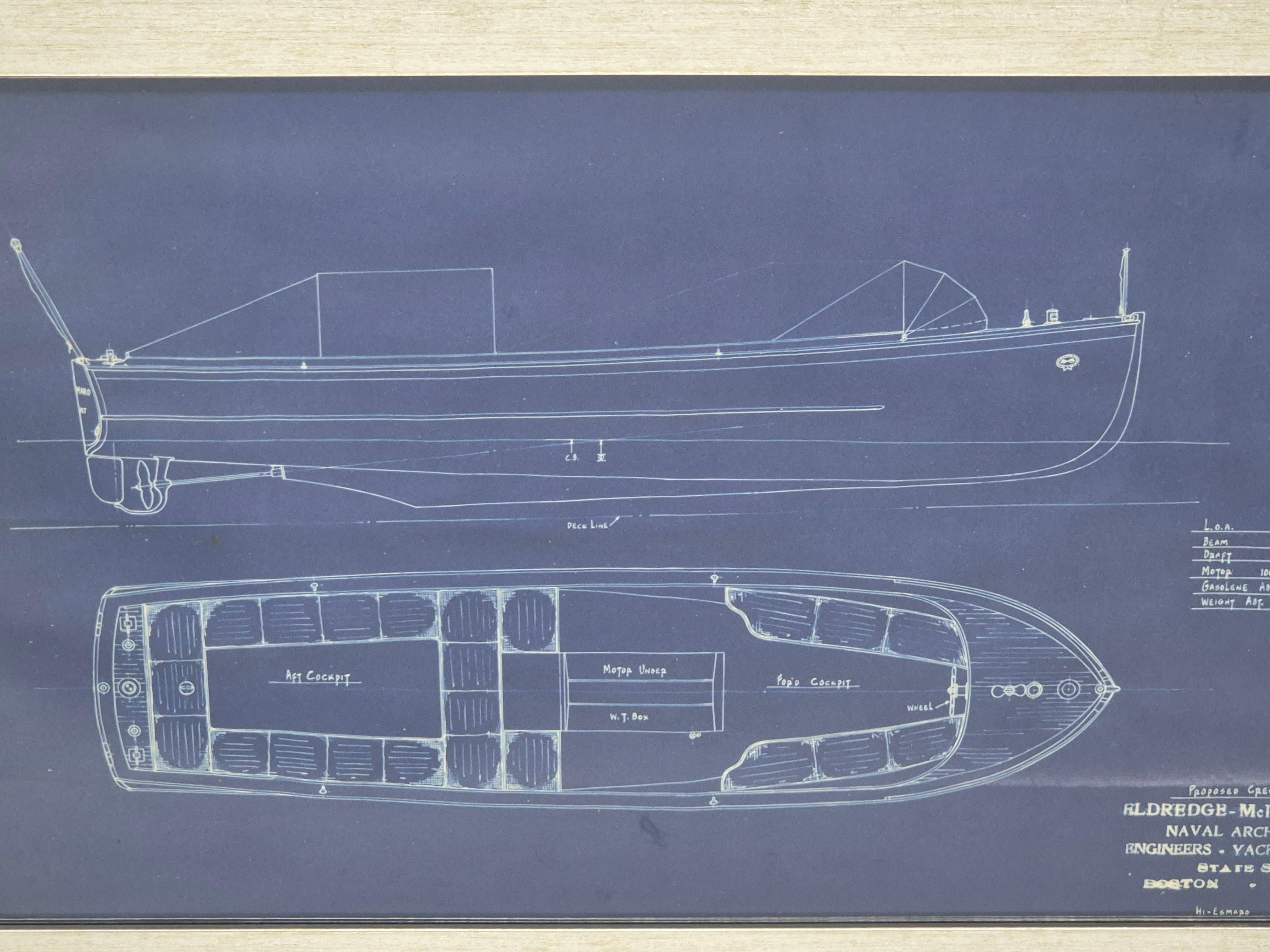 Blueprint for Launch for the Steam Yacht Hi-Esmaro In Good Condition For Sale In Norwell, MA