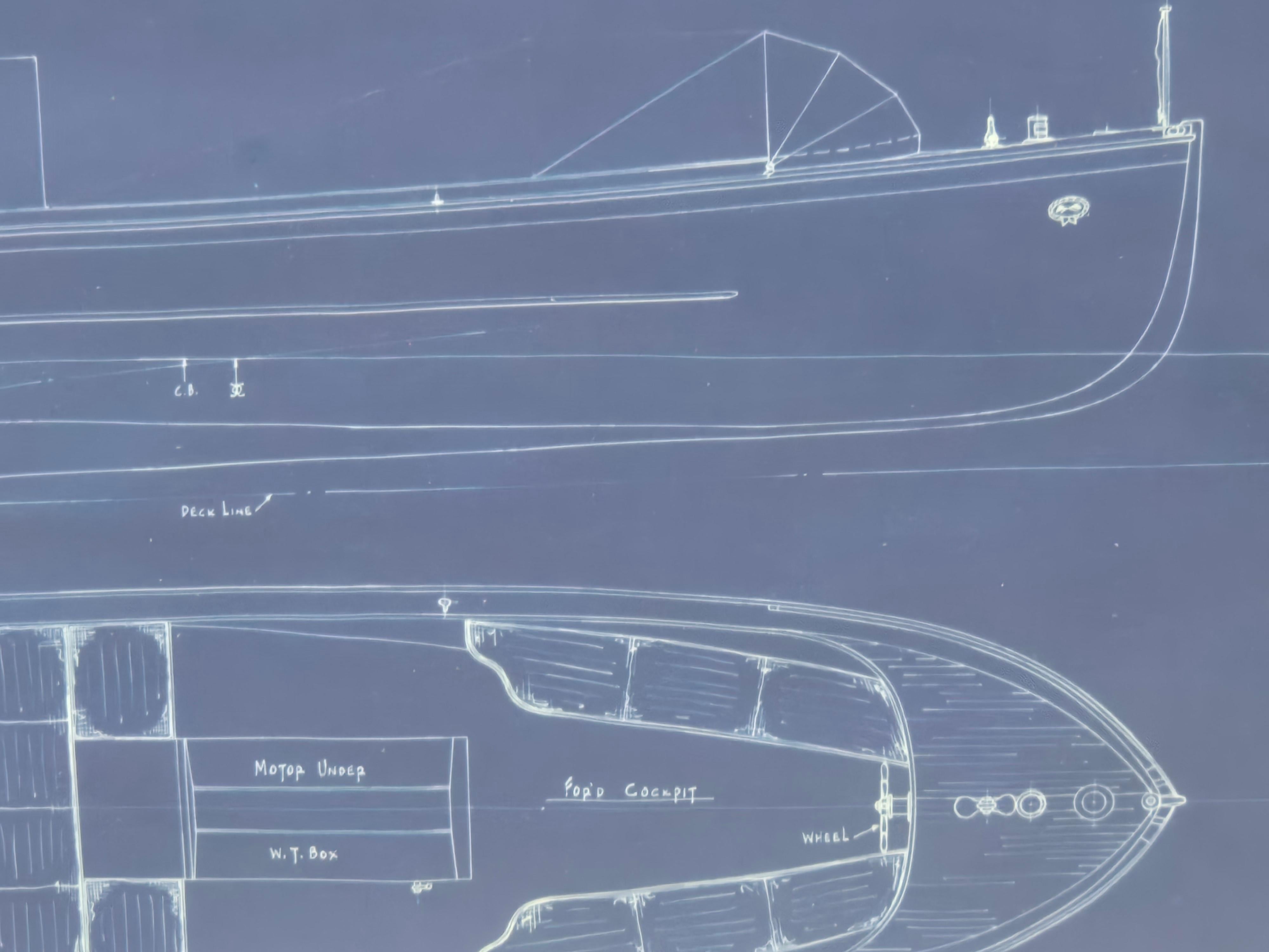 Paper Blueprint for Launch for the Steam Yacht Hi-Esmaro For Sale