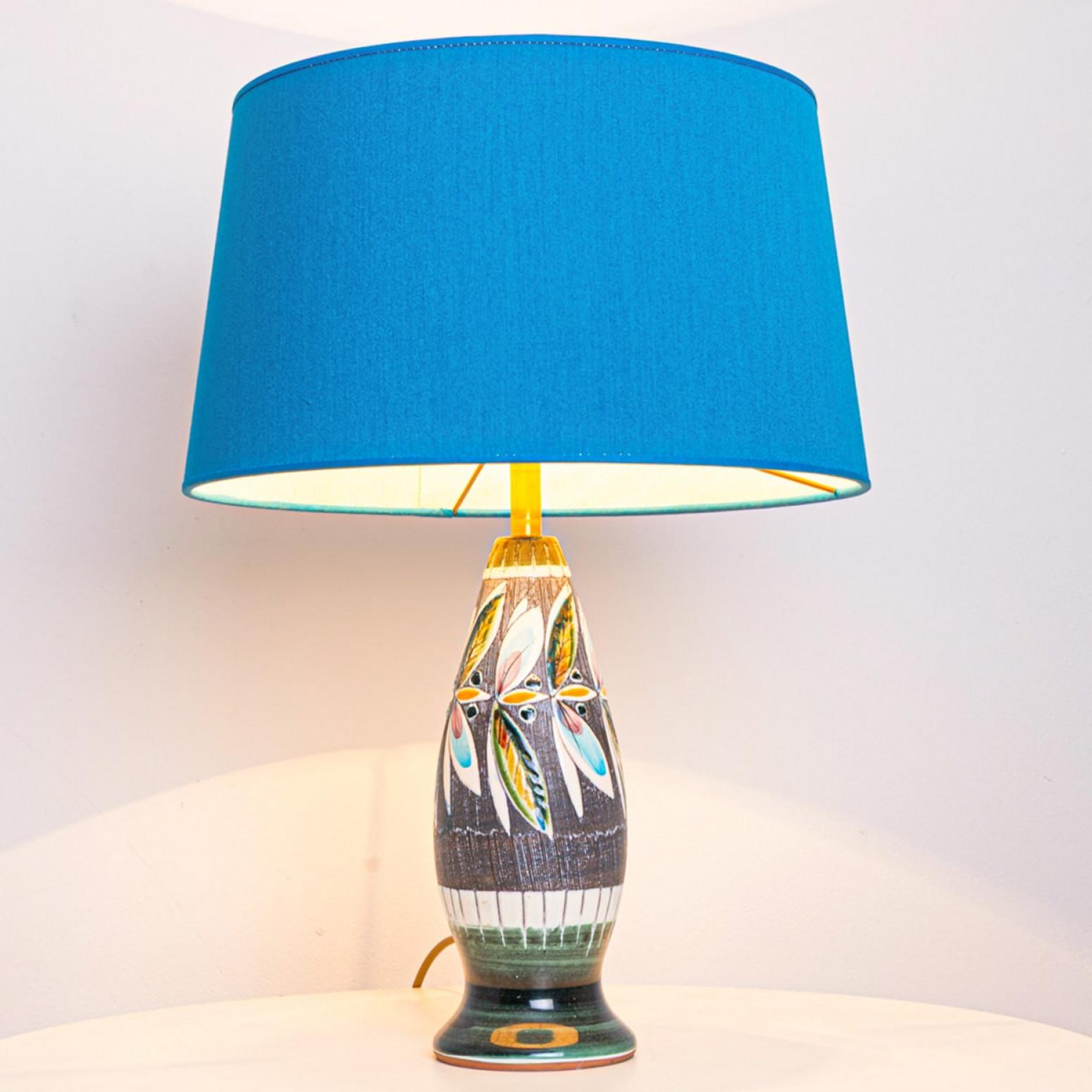 Mid-Century Modern BlueTilmans Ceramic Table Lamp with Custom Lampshade, 1960