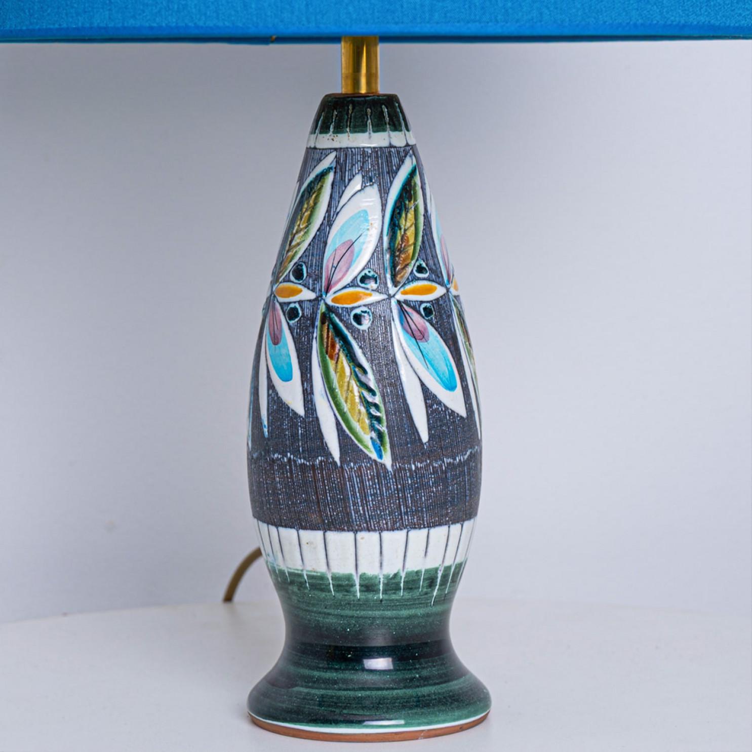 German BlueTilmans Ceramic Table Lamp with Custom Lampshade, 1960 For Sale