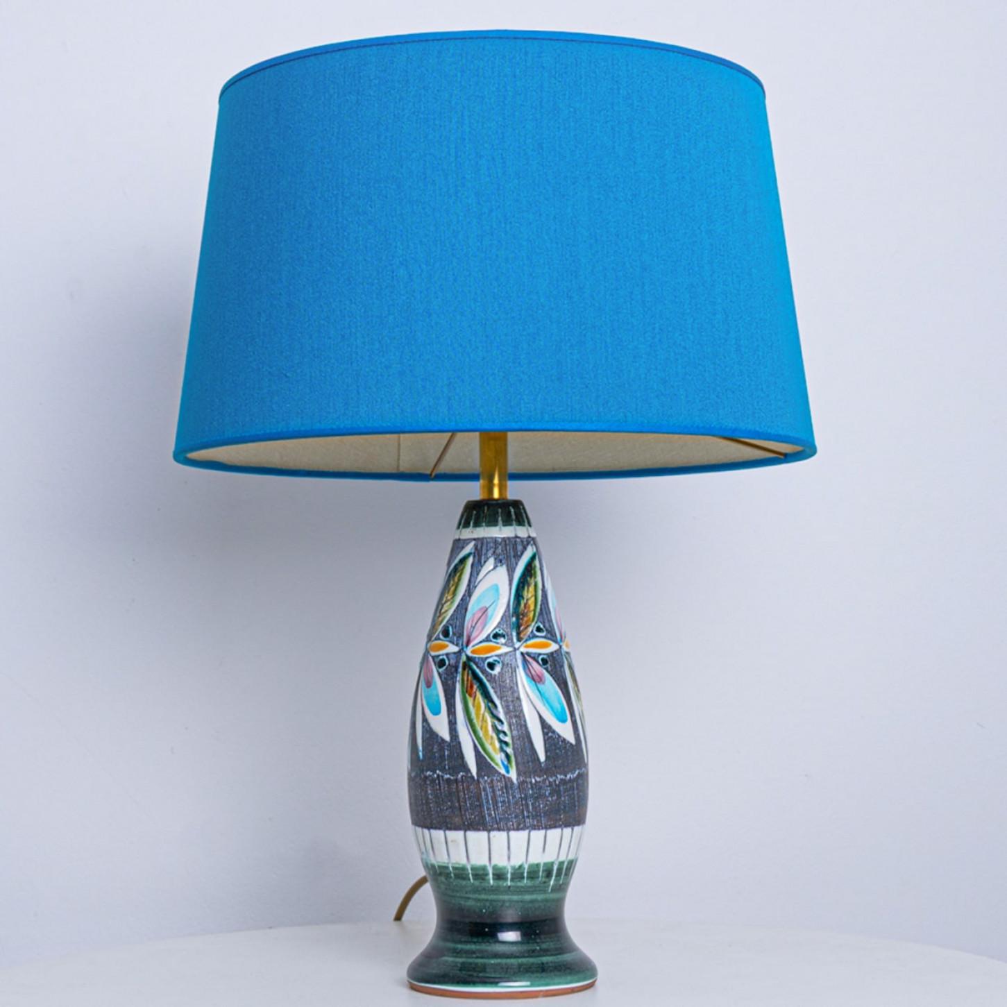 Late 20th Century BlueTilmans Ceramic Table Lamp with Custom Lampshade, 1960 For Sale
