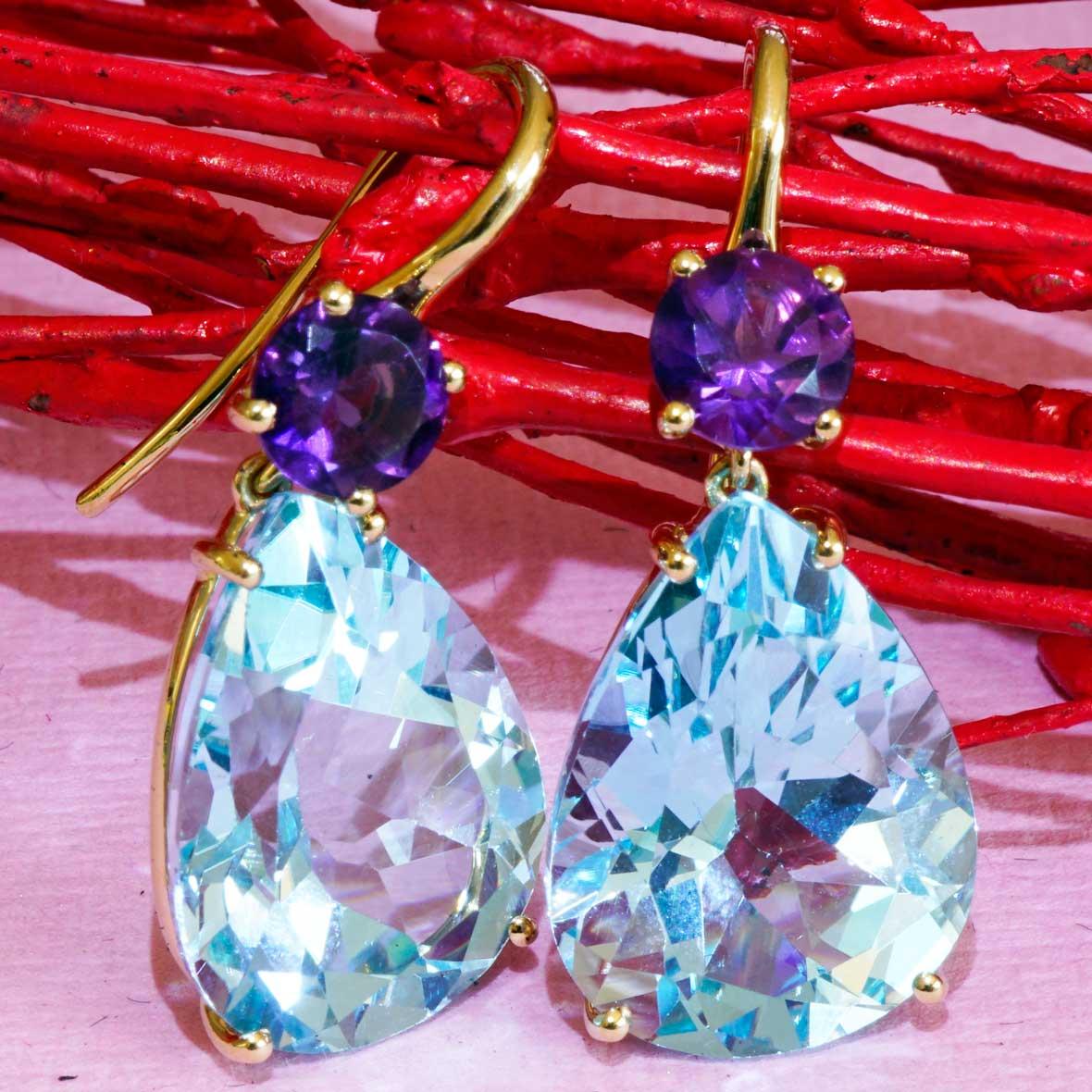Orecchini di ametista bluetopaz di alta qualità realizzati in un tradizionale modello italiano di oreficeria. in vendita 4