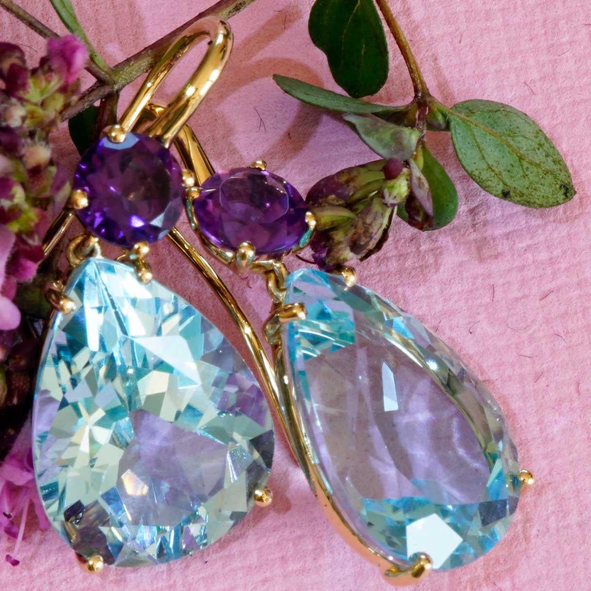 Orecchini di ametista bluetopaz di alta qualità realizzati in un tradizionale modello italiano di oreficeria. in vendita 5