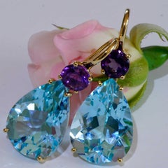 Bluetopaz Amethyst Earrings of high quality made in a traditional Italian goldsm