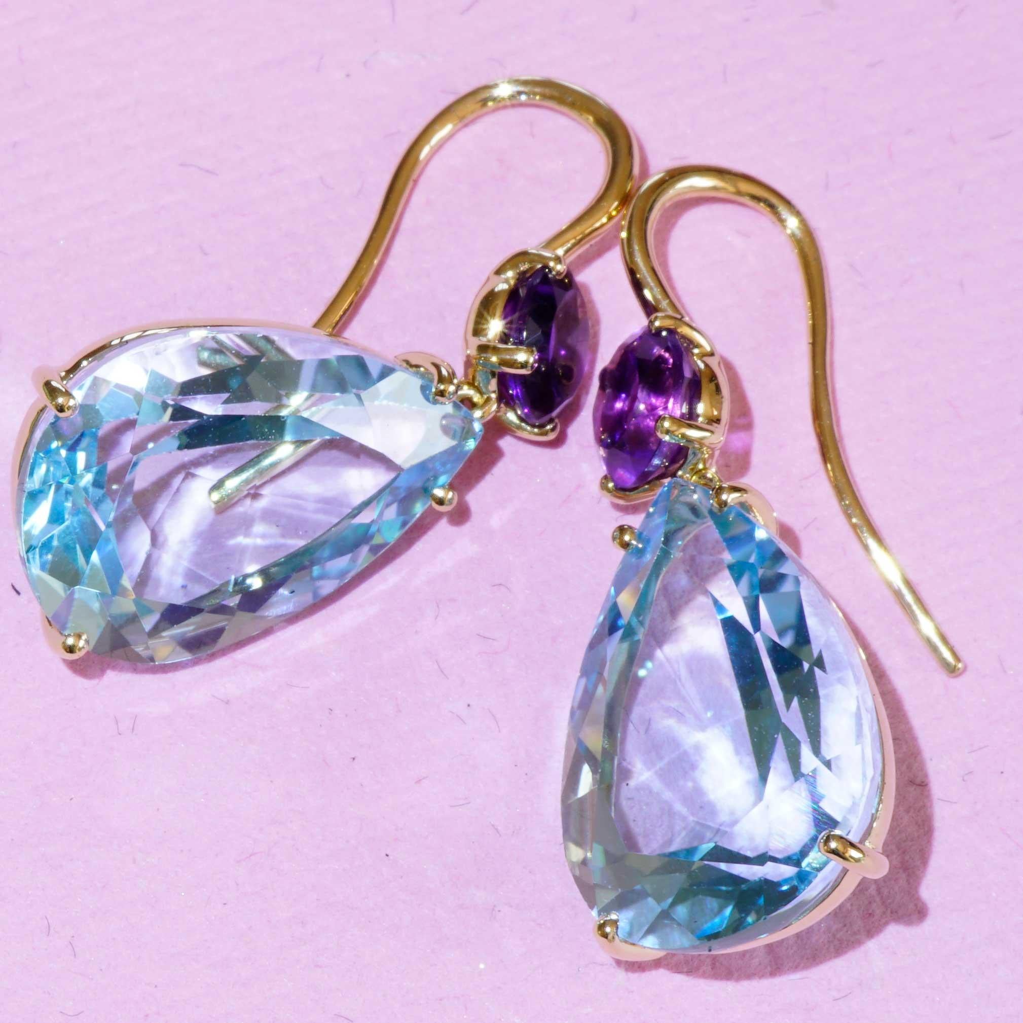 Orecchini di ametista bluetopaz di alta qualità realizzati in un tradizionale modello italiano di oreficeria. in vendita 3